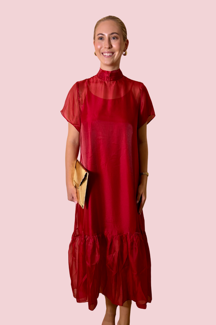 Ruffle Reverie Sheer Organza Tiered Ruffle Midi Dress