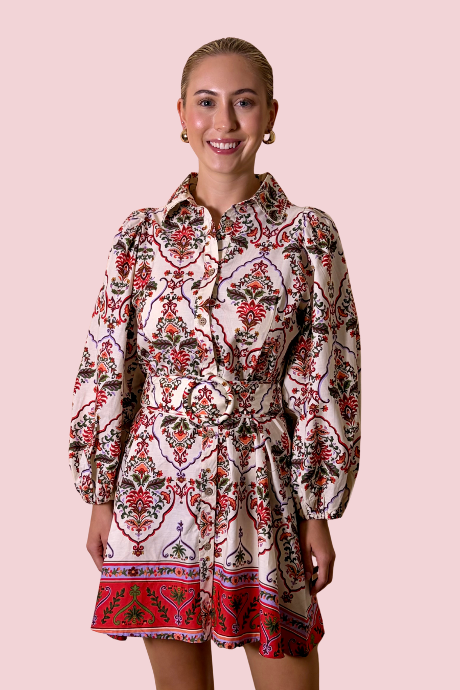 Paisley Persuasion Collared Long Sleeve Mini Dress