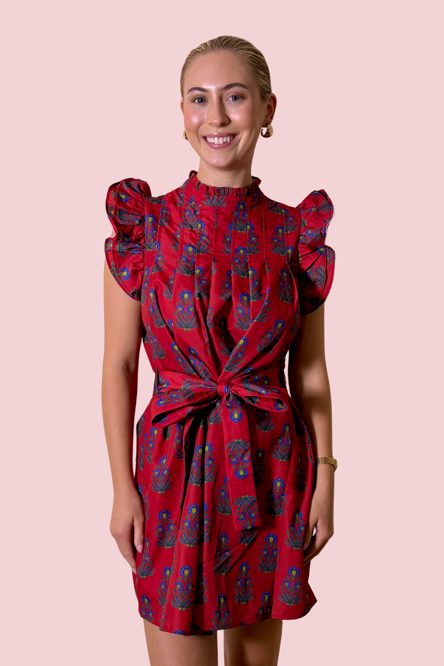 Fall for You Ruffle Sleeve Smocked Neck Dress with Tie Waist