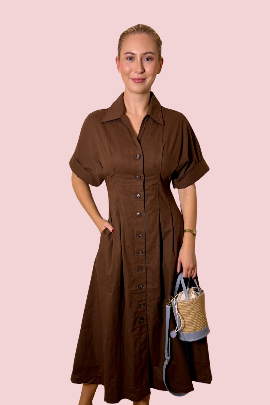 Collar Me Impressed Button-Front Collared Midi Dress