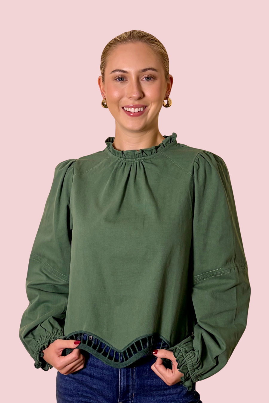 Scalloped Charm Ruffle Collar Boho Blouse