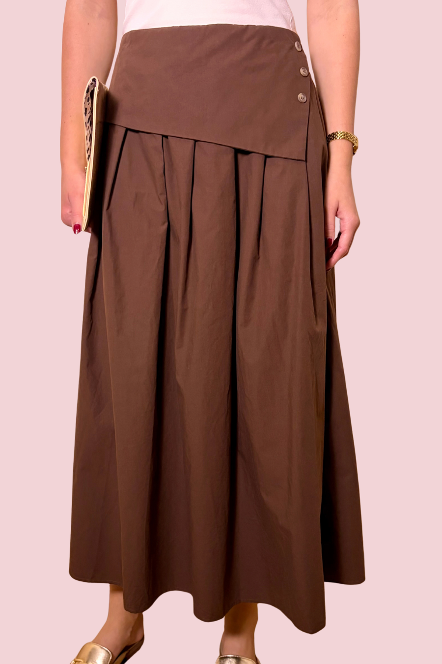 Cute as a Button Chocolate Brown Pleated Maxi Skirt