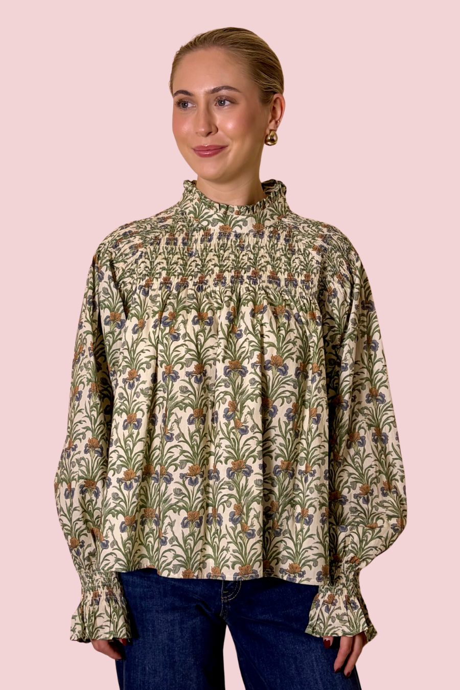 Smock Talk Botanical Print Smocked Blouse