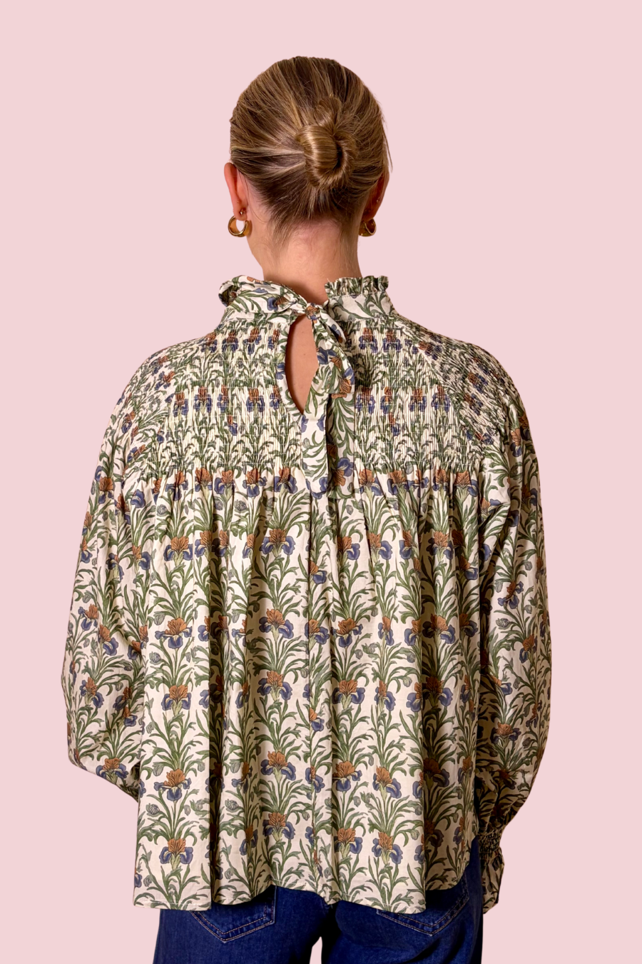 Smock Talk Botanical Print Smocked Blouse