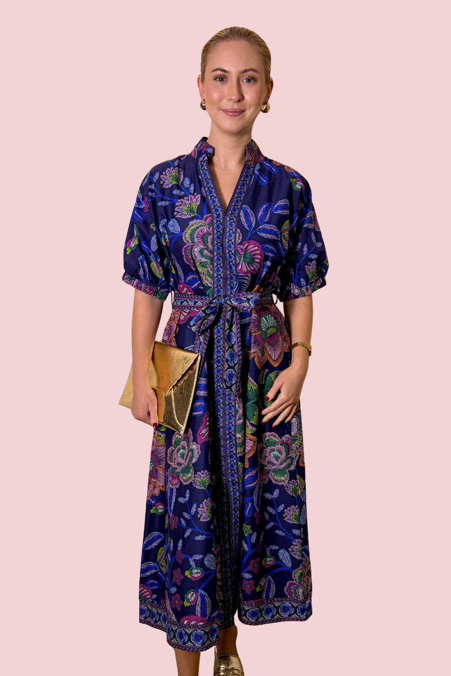 Twilight Bloom Floral Print Belted Maxi Dress