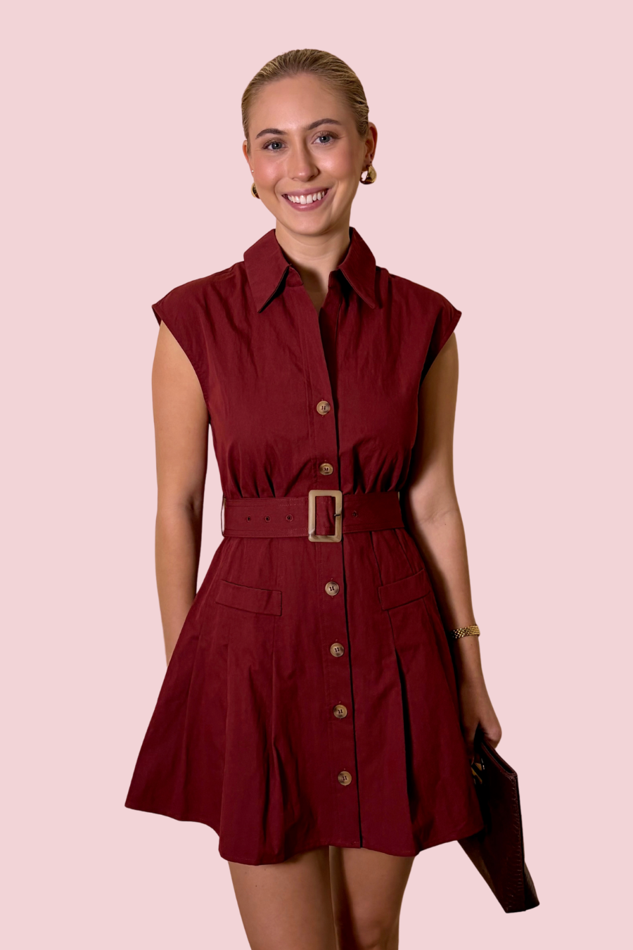 Belt It Out Collared Button-Front Mini Shirtdress with Belted Waist