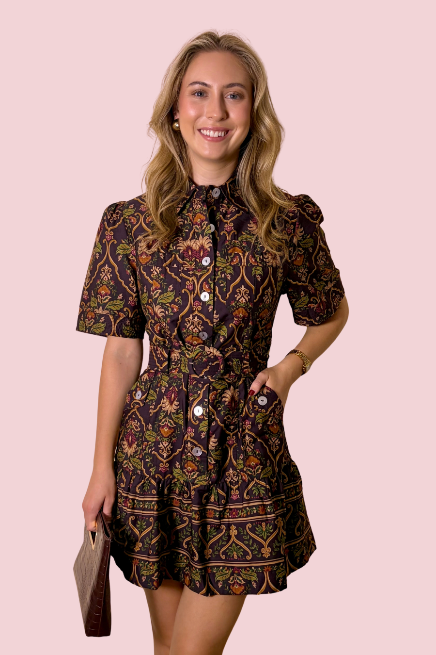 Blooming with Possibility Botanical Print Button-Front Mini Dress