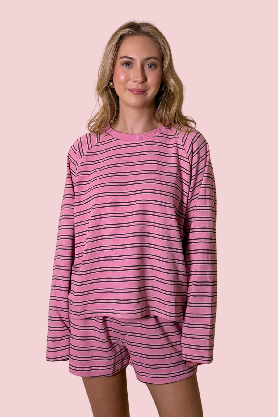 Stripe Me Pretty Pink Striped Oversized Sweatshirt
