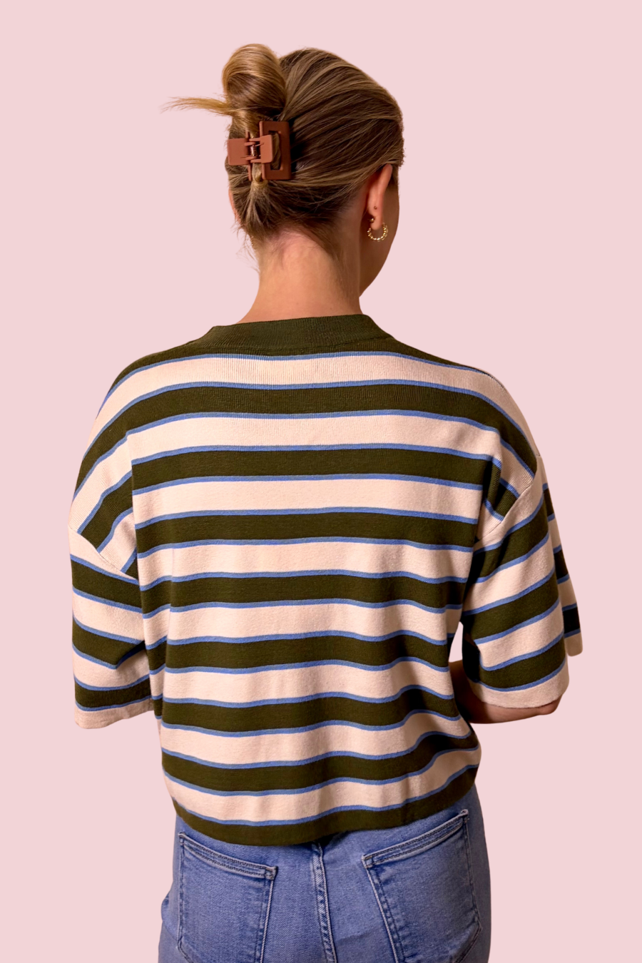 On the Line Striped Short Sleeve Sweater Tee