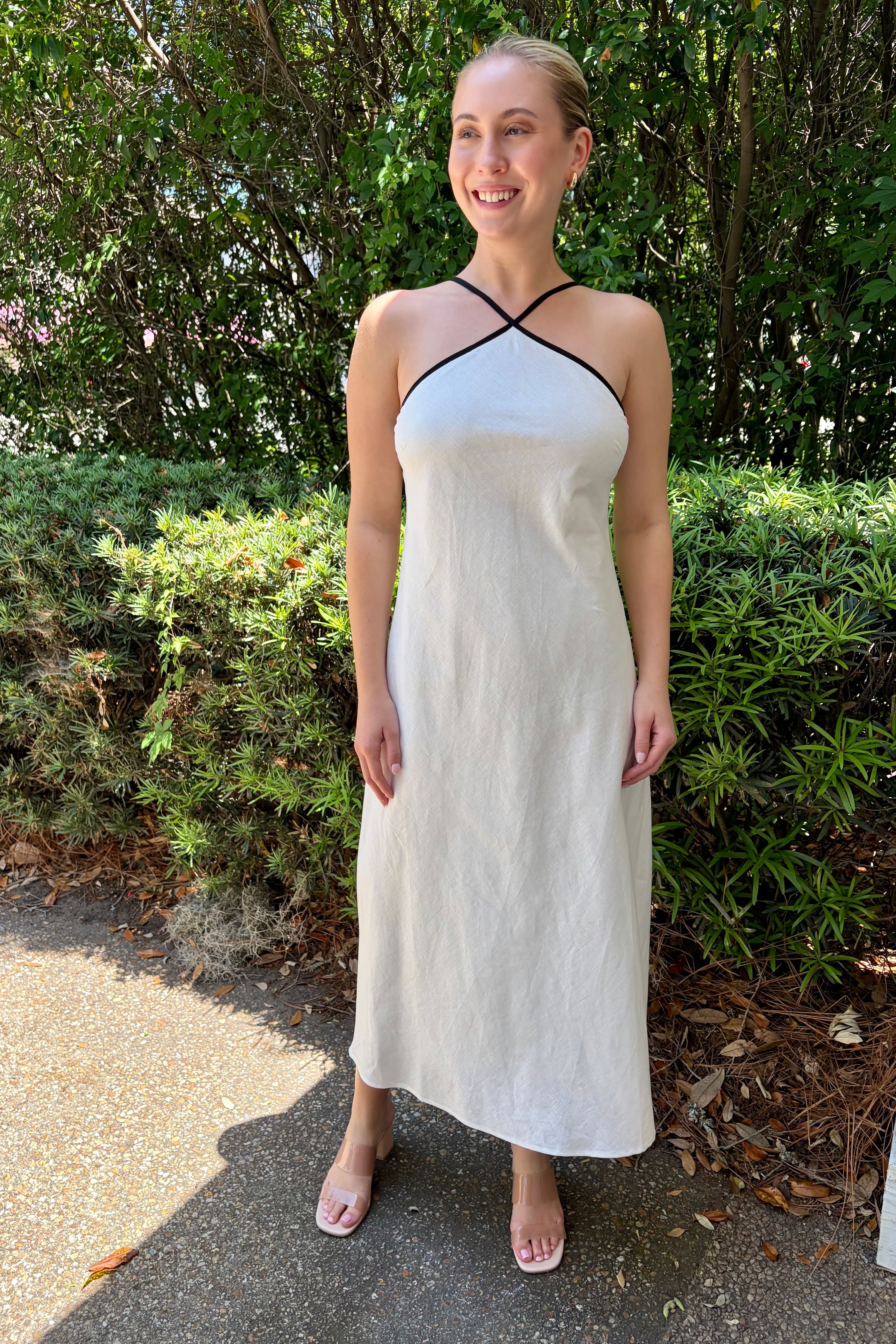 She's a Classic Cream Contrast Trim Halter Midi Dress
