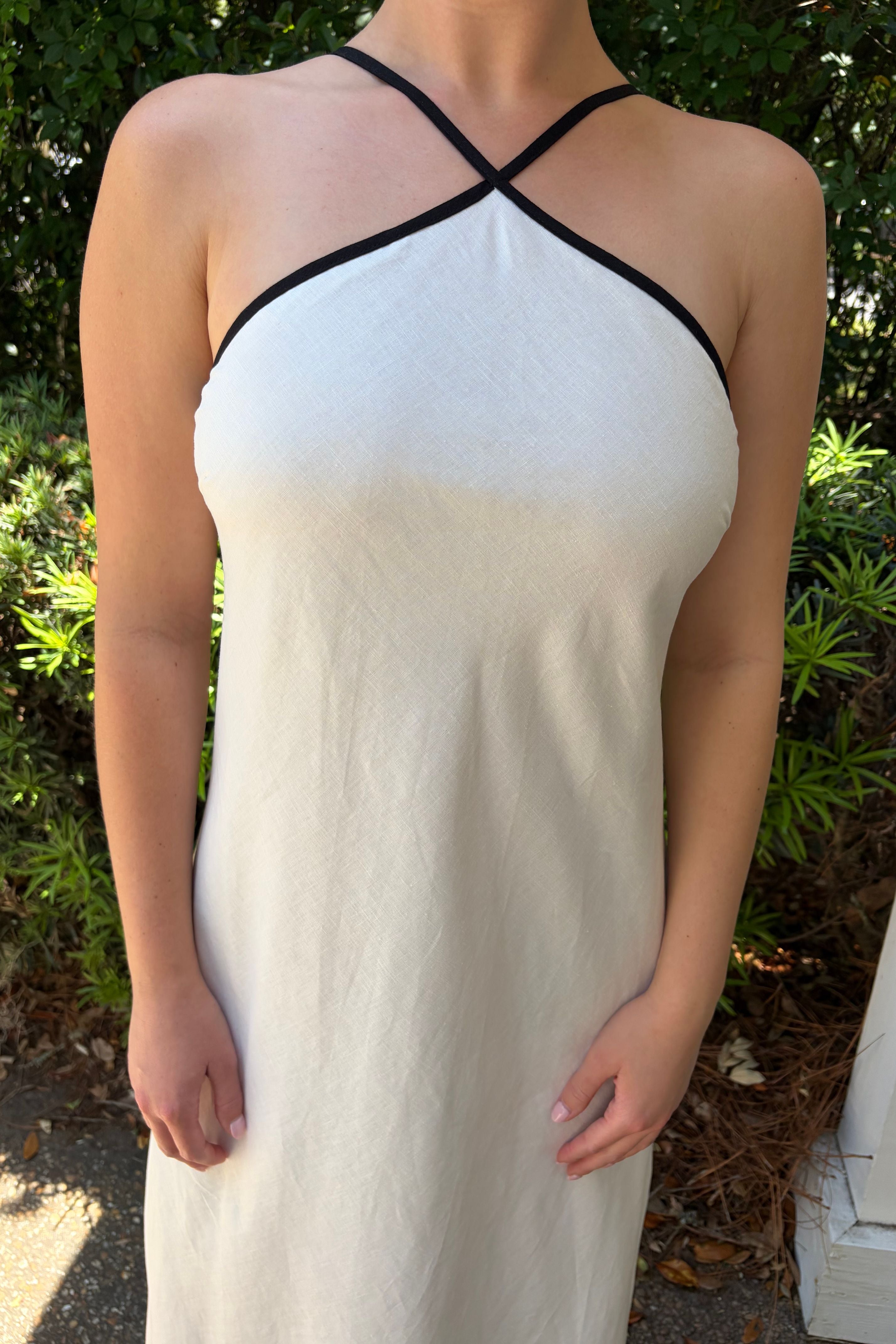 She's a Classic Cream Contrast Trim Halter Midi Dress