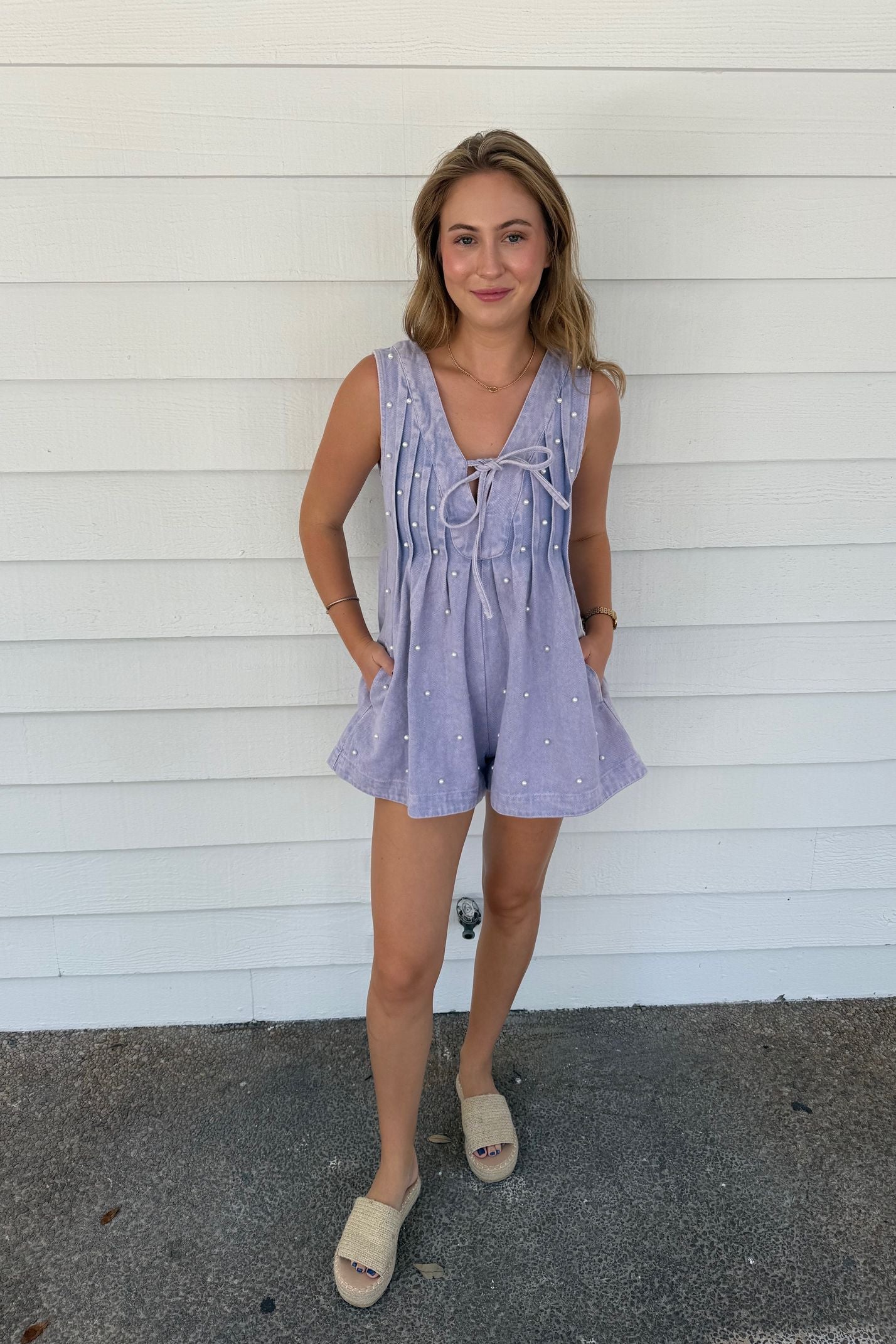 Riley Romper with Pearl Detail