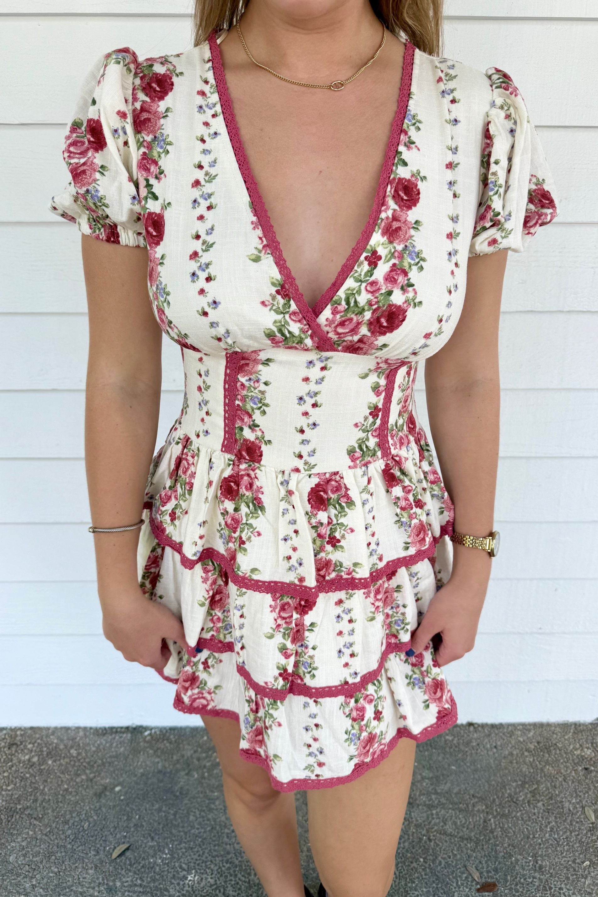 Floral Romper Dress with Lace Trim