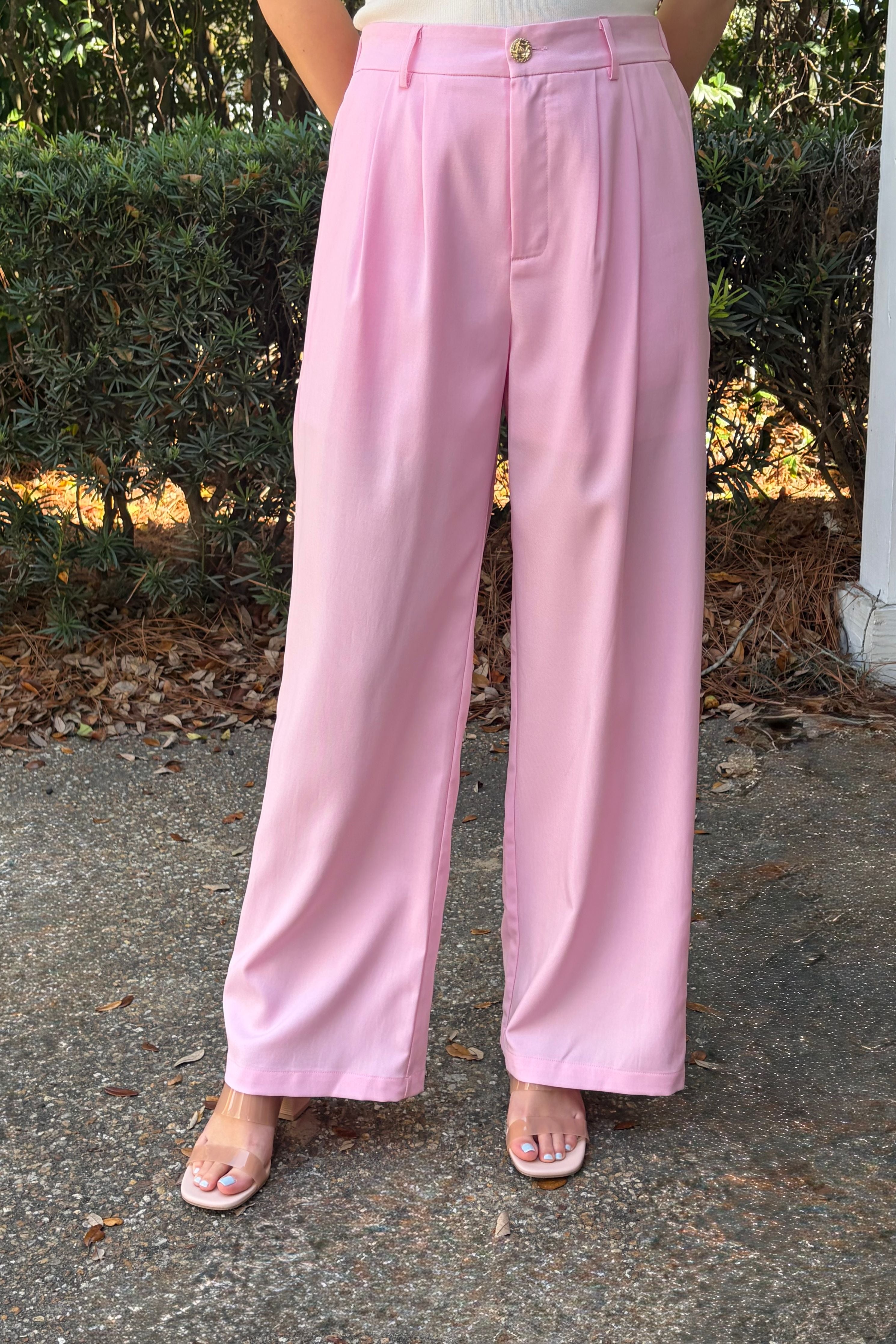 Rosé Pink Wide Leg Trouser Pants