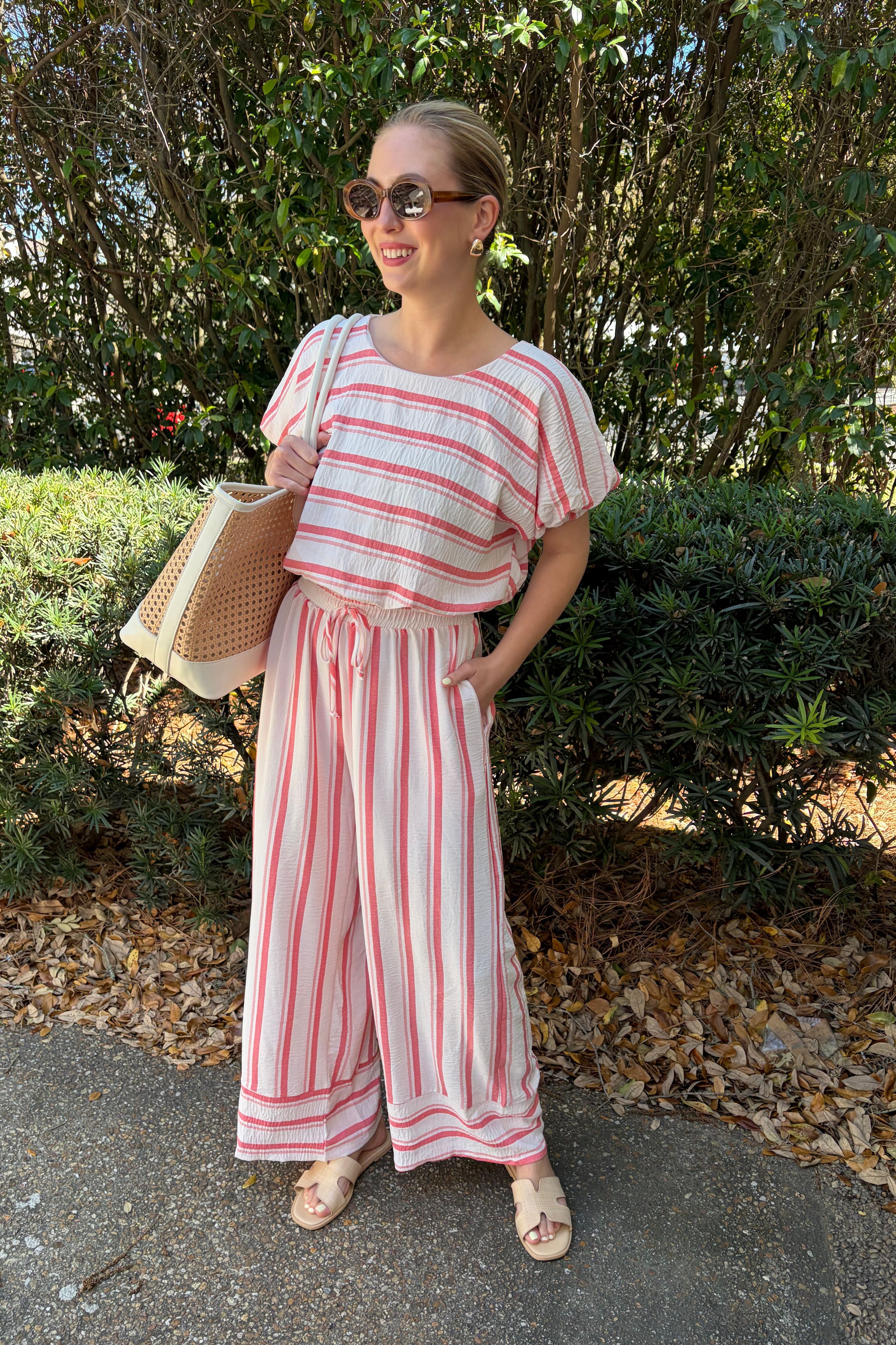 Breezy Days Pink and White Stripe Wide Leg Pants with Elastic Waist