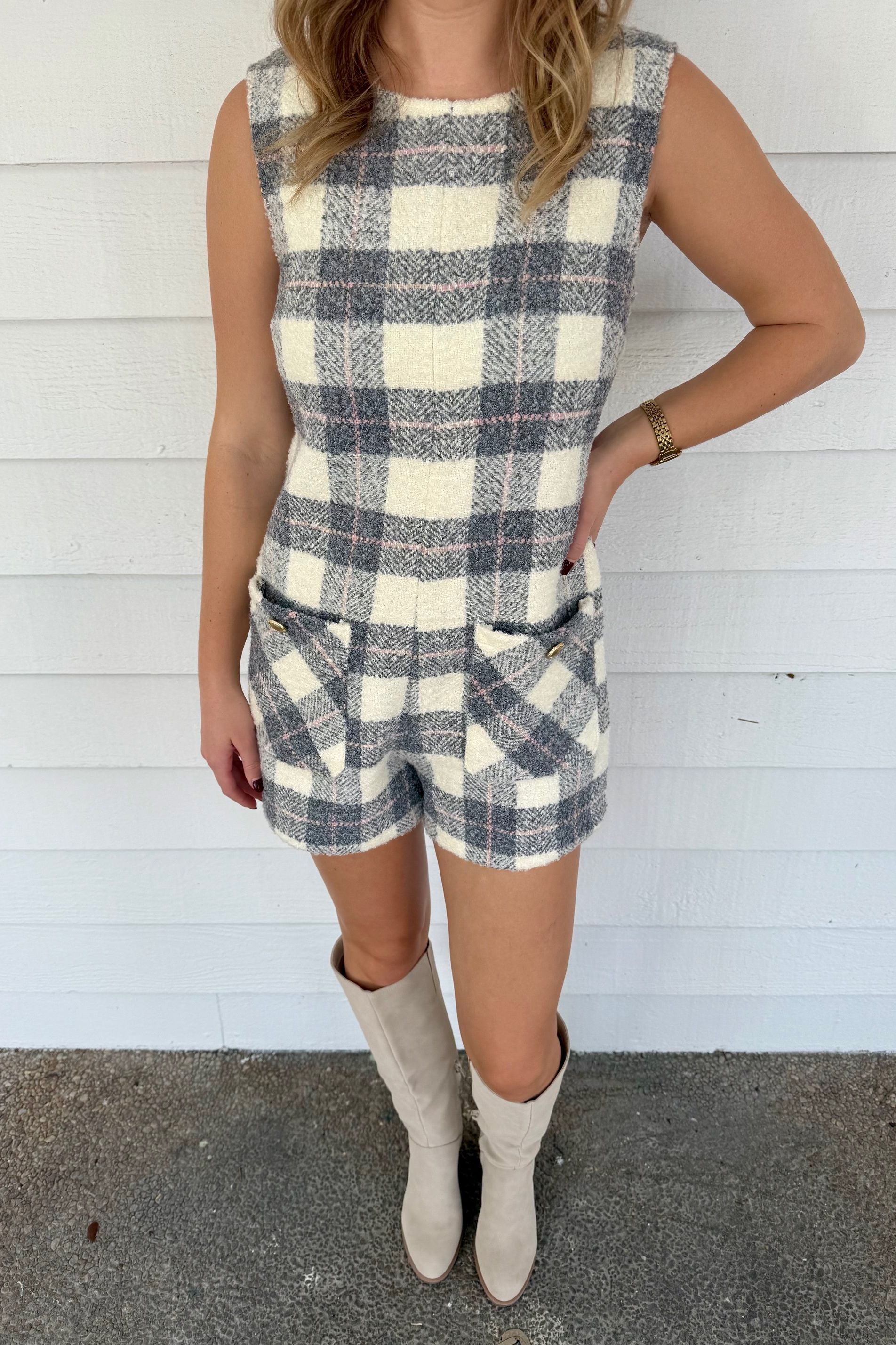 Sleeveless Tweed Romper