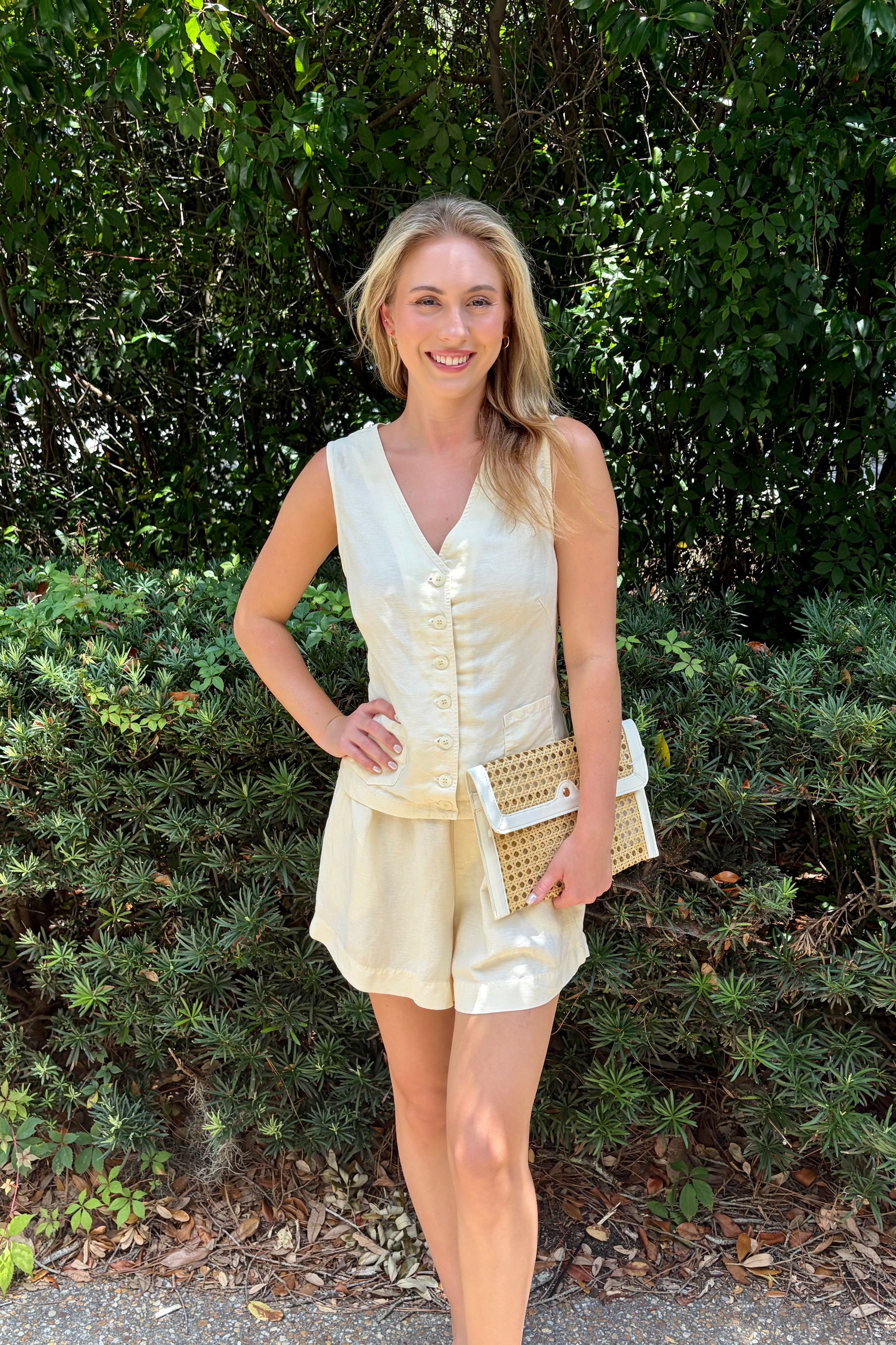 Worth Keeping Button Front Tailored Linen Blend Vest Top