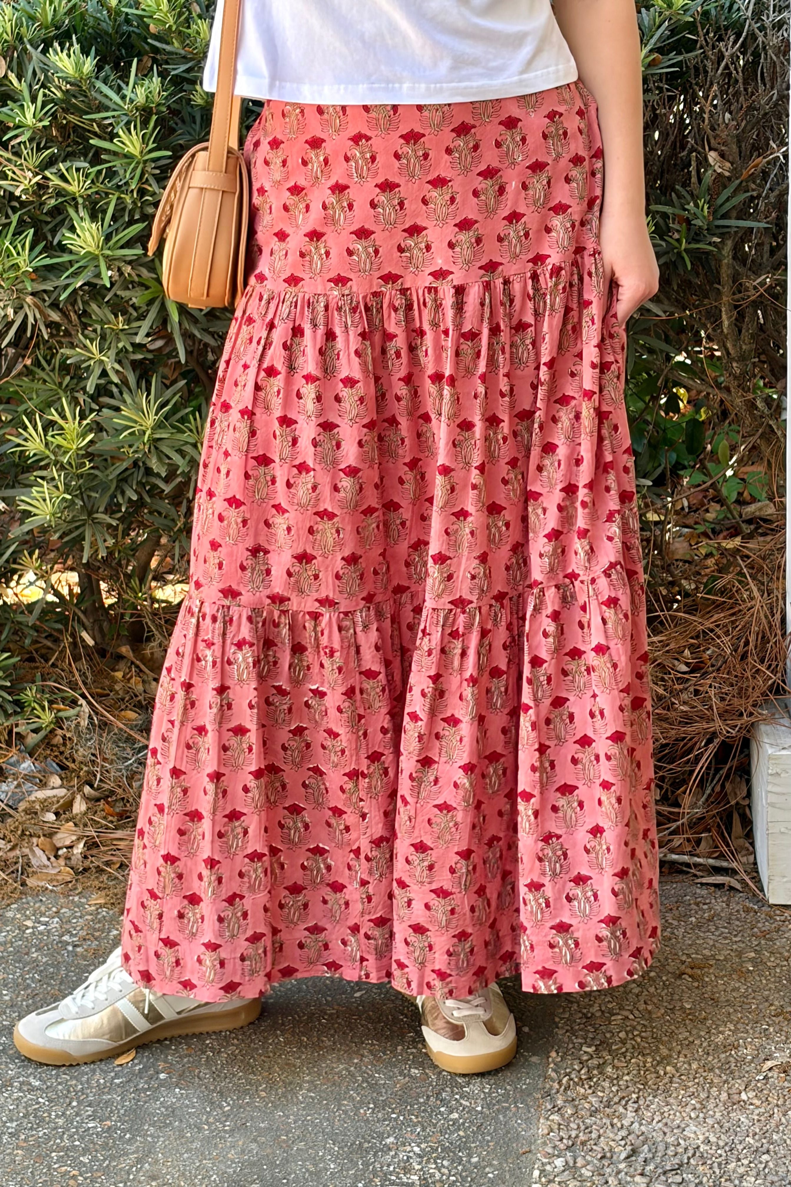 Isabella Floral Print Tiered Maxi Skirt with High Waist