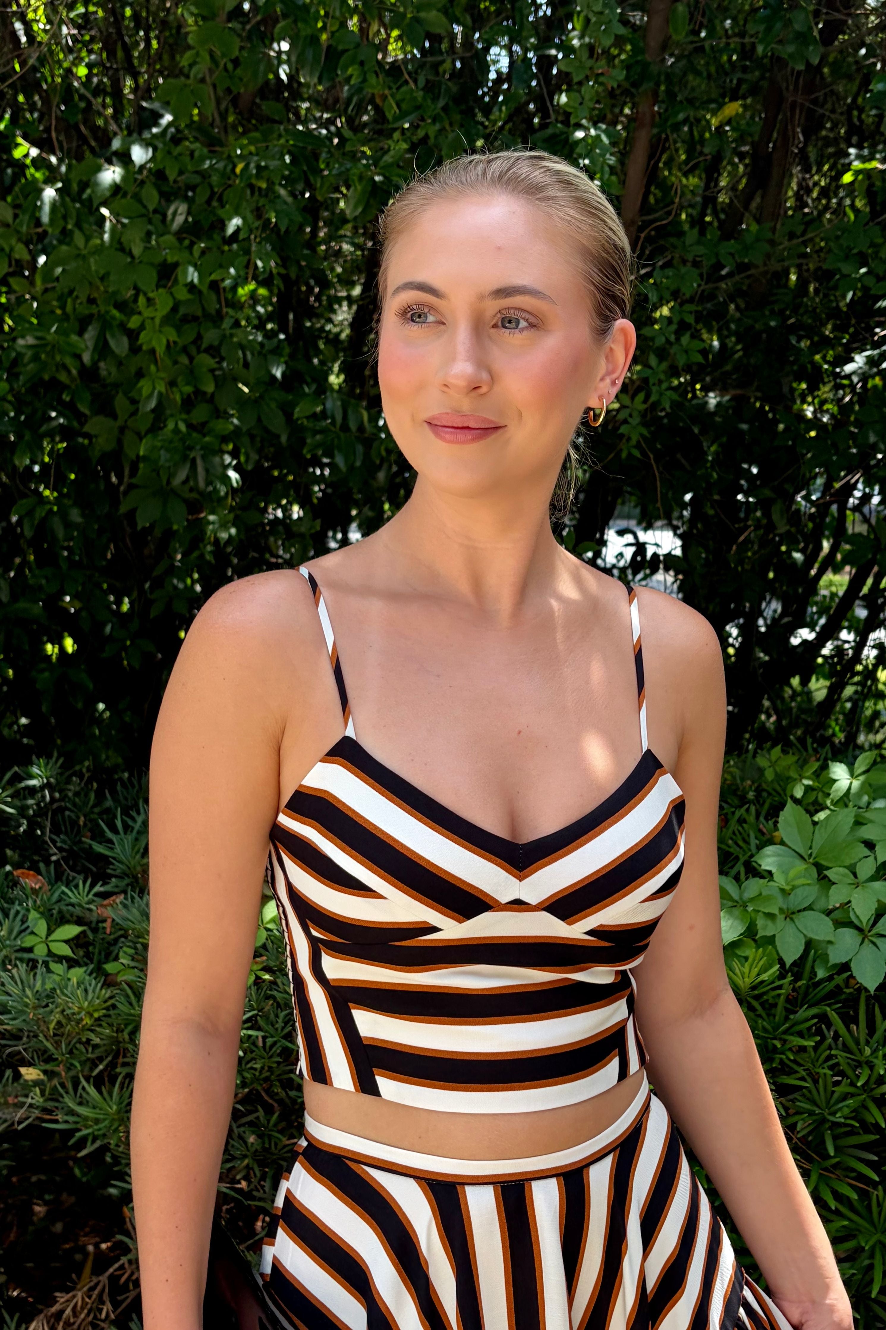 Spencer Striped Sweetheart Neck Cropped Top