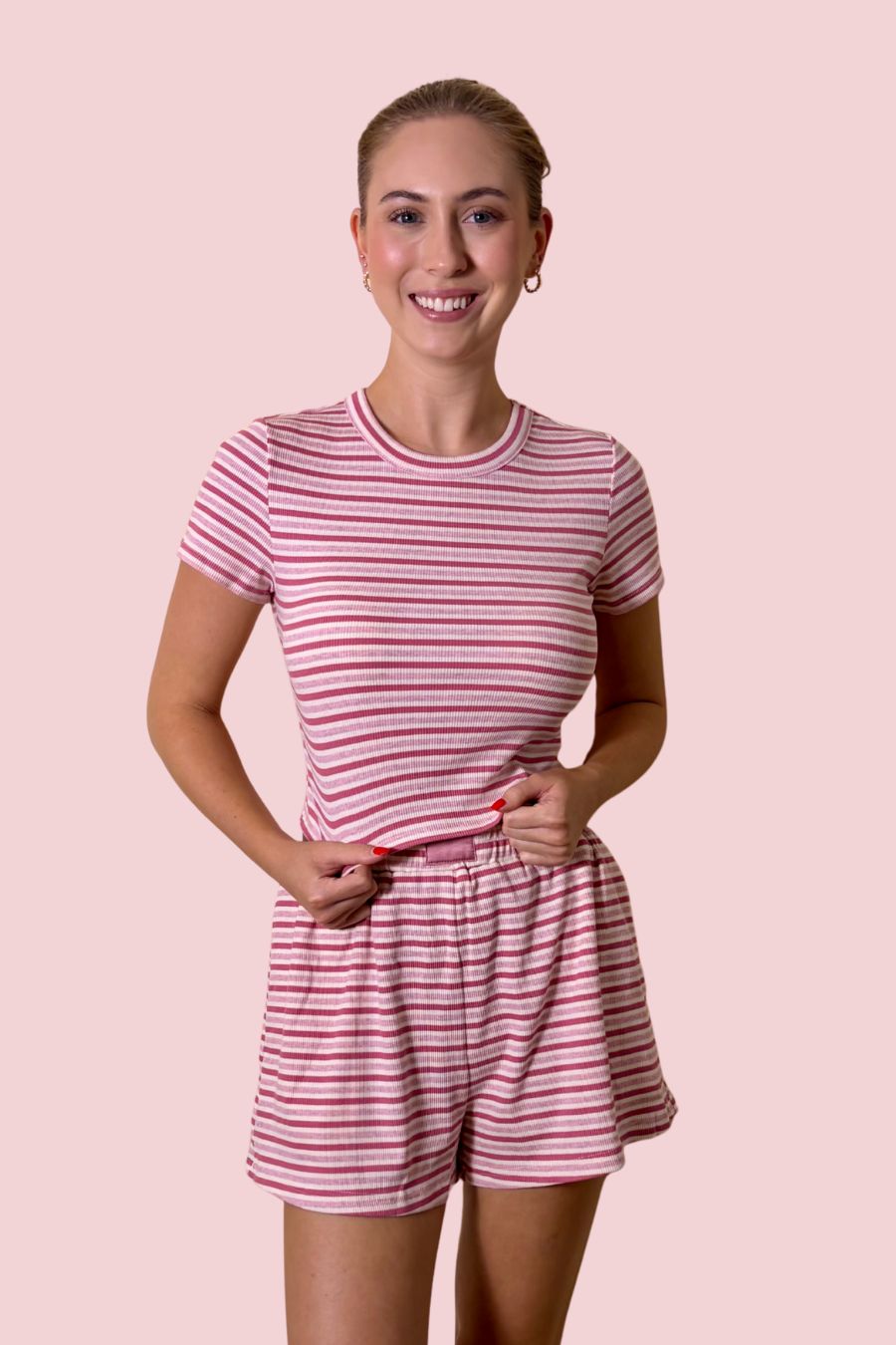 Pinky Promise Pink Stripe Cropped Knit Tee