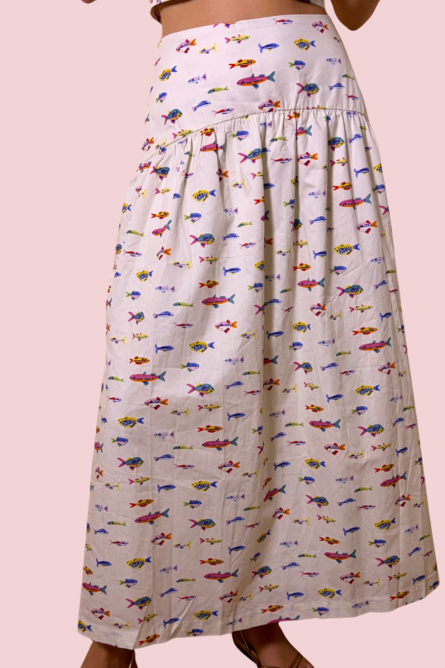 Hook, Line, & Chic High Waist Flowy Coastal Maxi Skirt