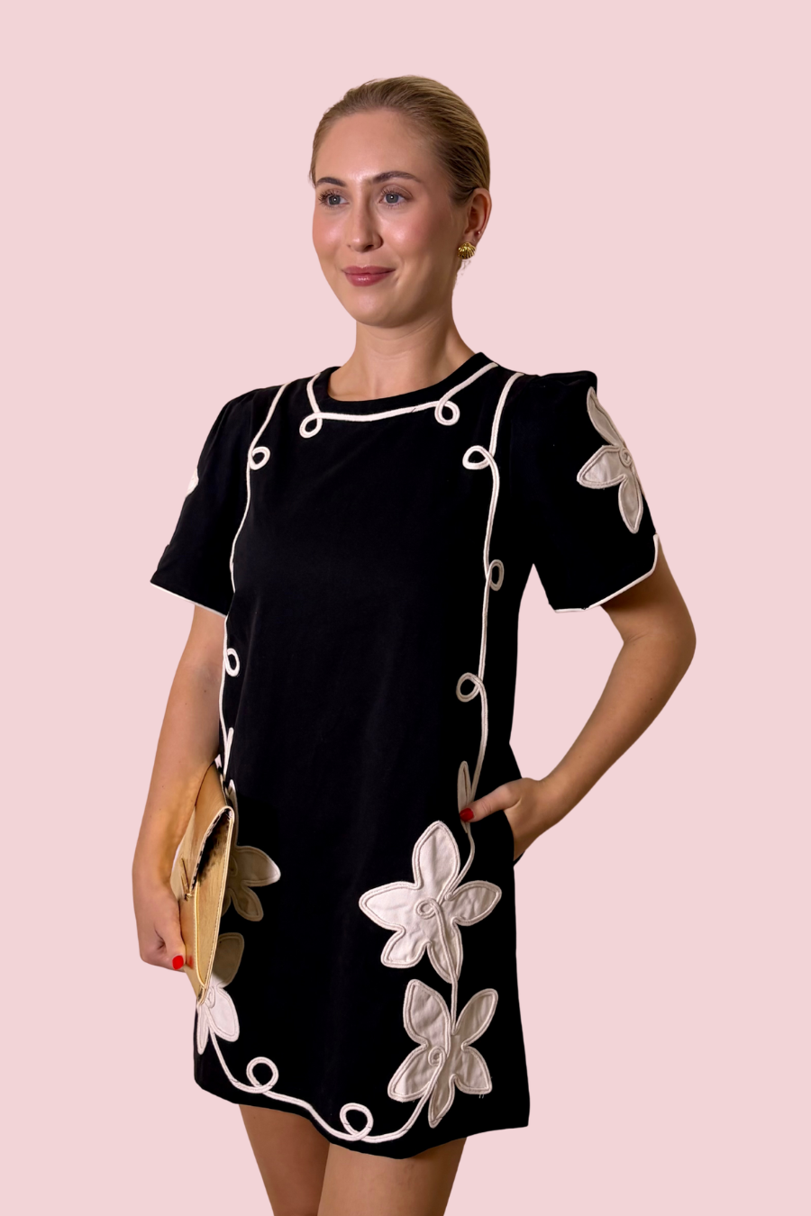 Petals & Piping Embroidered Floral Mini Dress