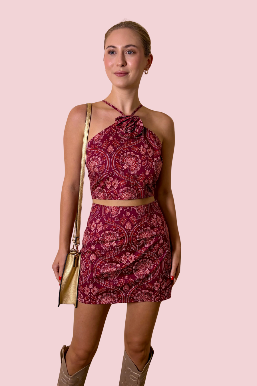 Rosy Outlook Printed High Waist Mini Skirt