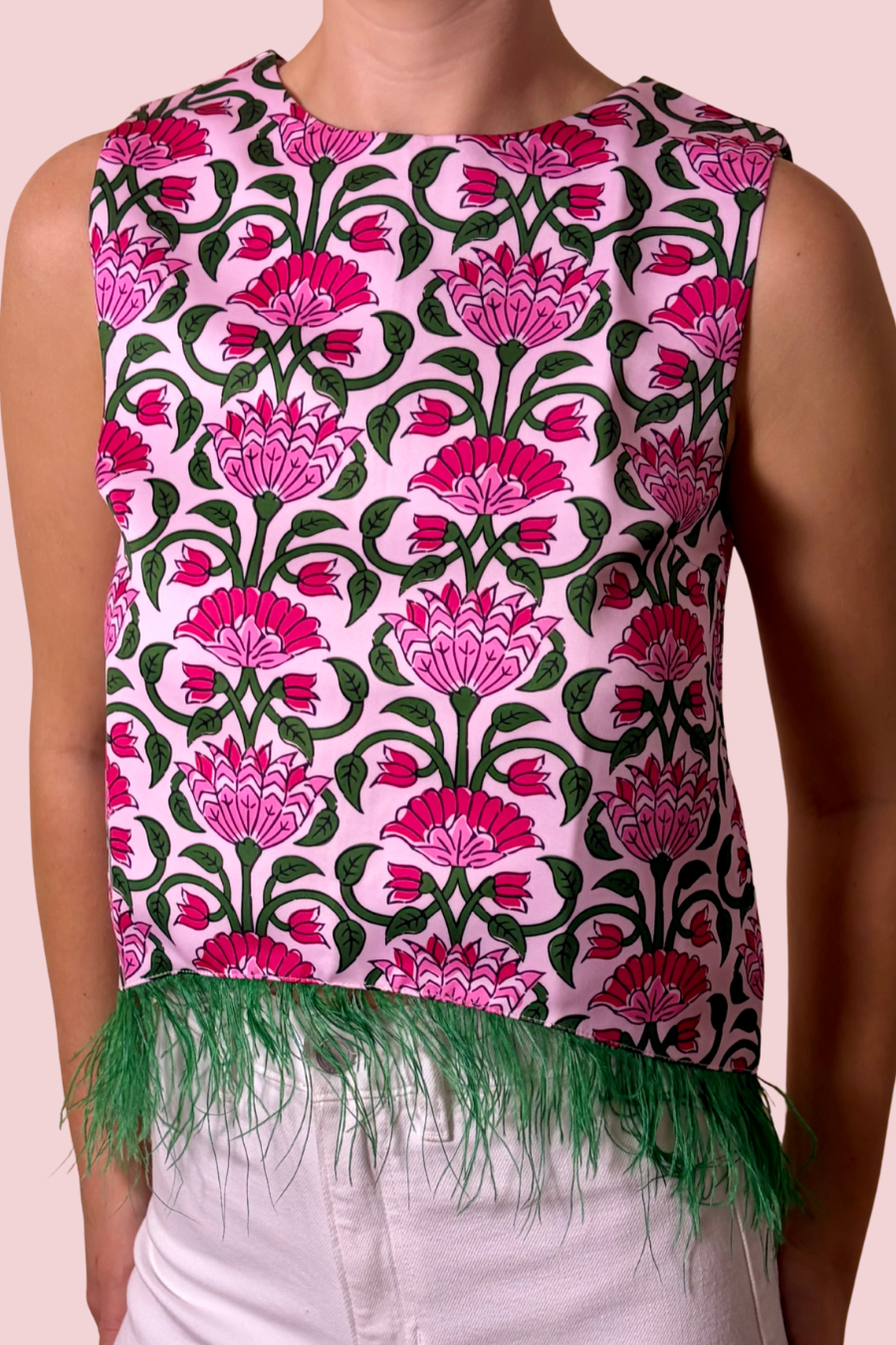 Fringe Appeal Floral Fringe Hem Sleeveless Top