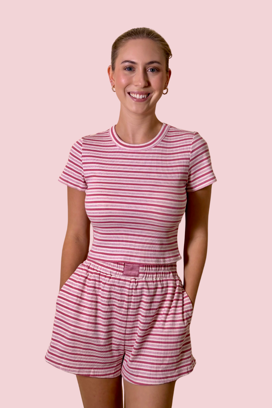 Pinky Promise Pink Stripe Cropped Knit Tee