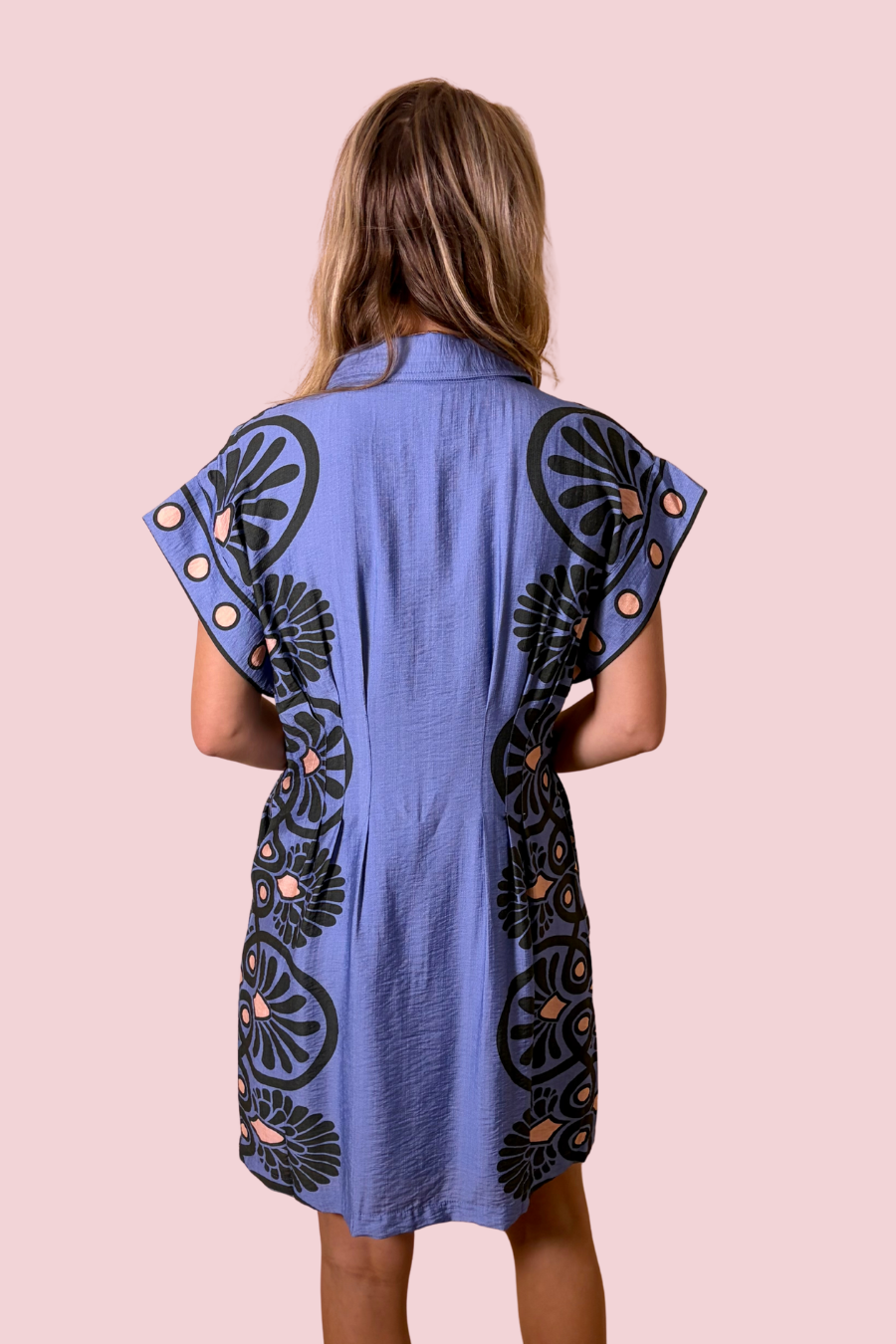 Art of Charm Printed Button Front Mini Shirt Dress with Pockets