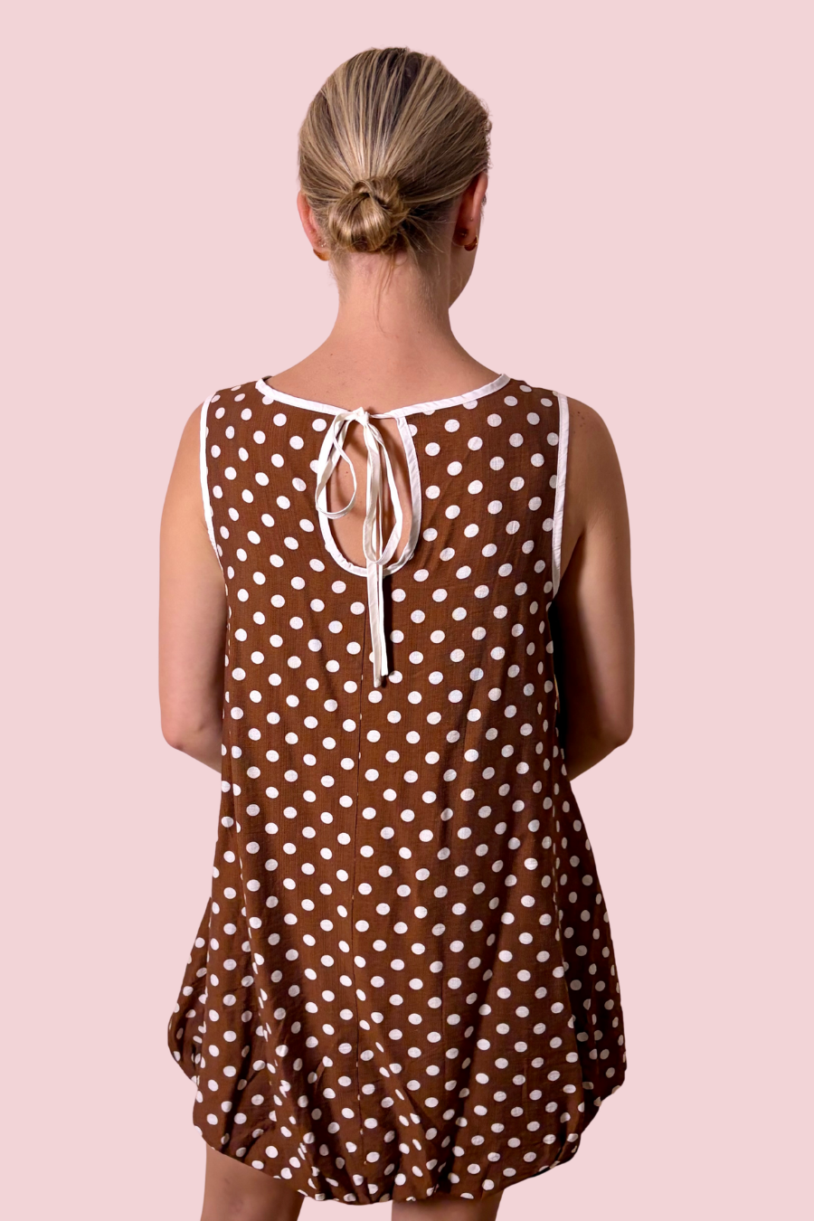 Pop of Fun Polka Dot Sleeveless Bubble Hem Mini Dress with Pockets