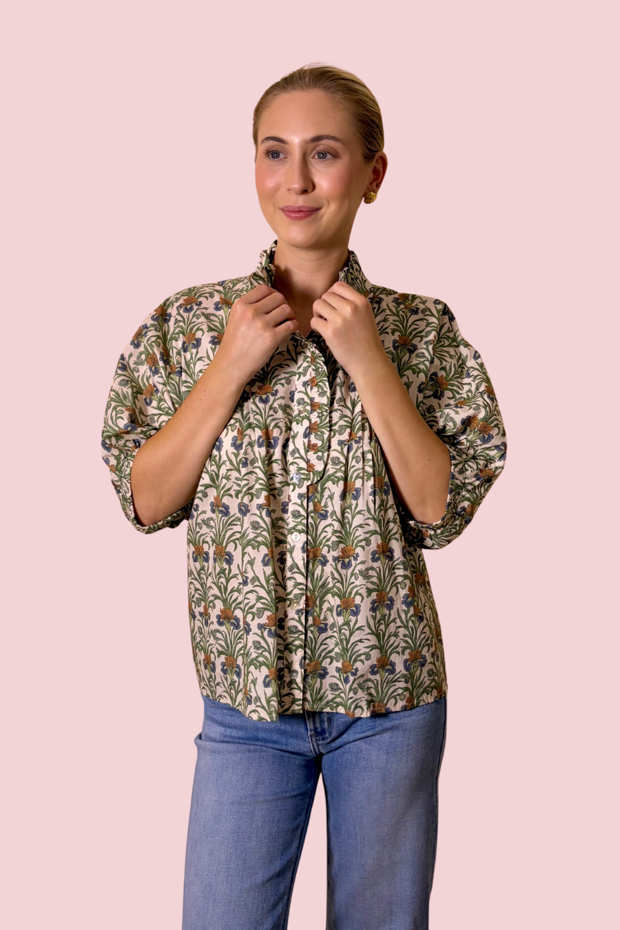 Branching Out Floral Print Button Front Blouse