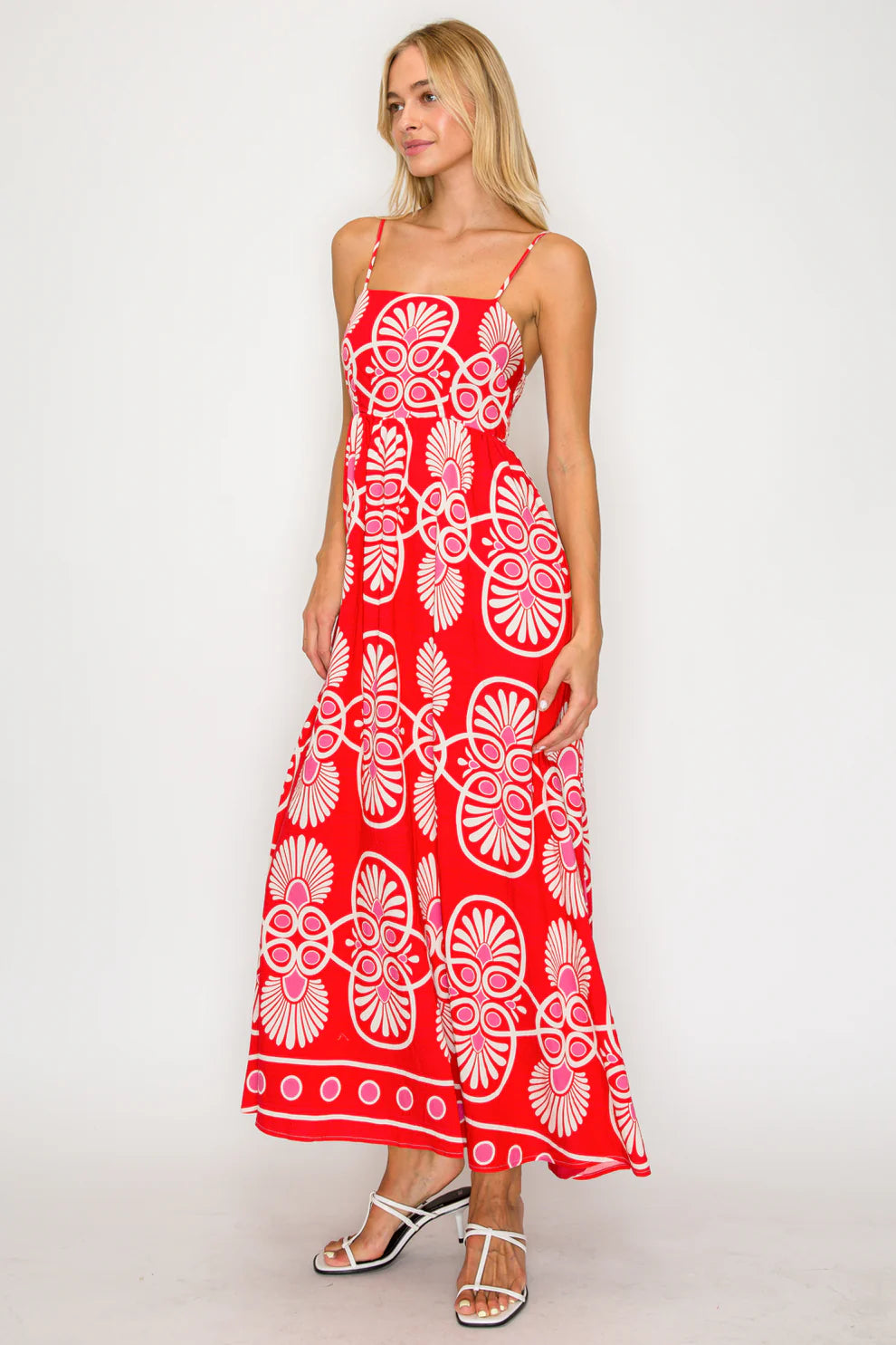 red maxi dress vacation Breezaya Summer Red Dress, V-Neck Ruffle Sleeve Waist Cinched, Elegant  Beach Resort Style Women Vacation Dress Red Maxi Dress Women Red Beach Dress