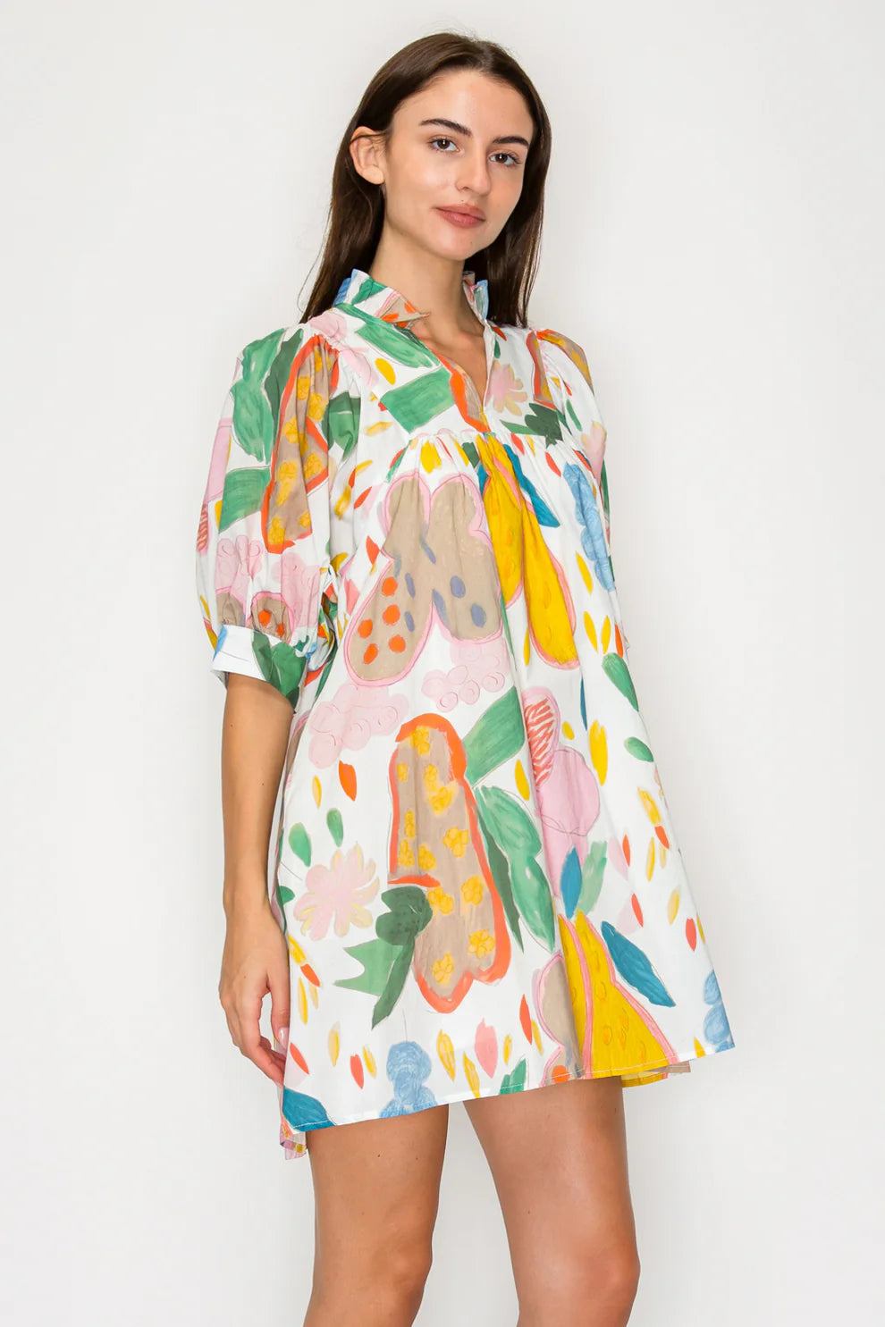 Citrus Crush Colorful Fruit Print Peplum Top with Ruffle Sleeves