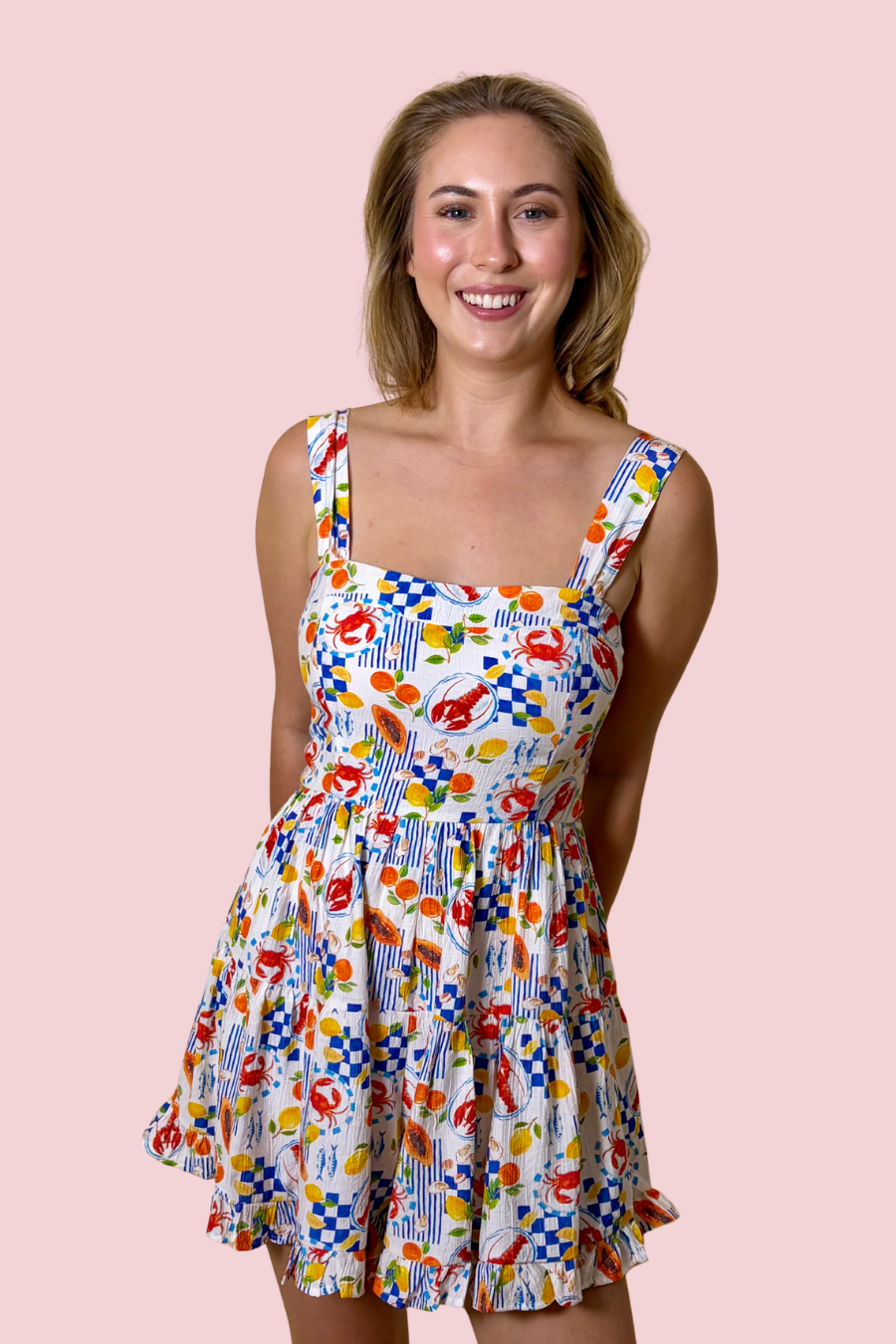 Good Vibes Colorful Mediterranean Print Mini Dress