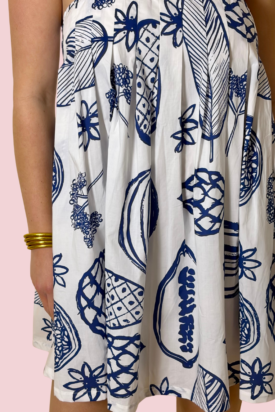 Paradise Blue and White Fruit Print Mini Dress