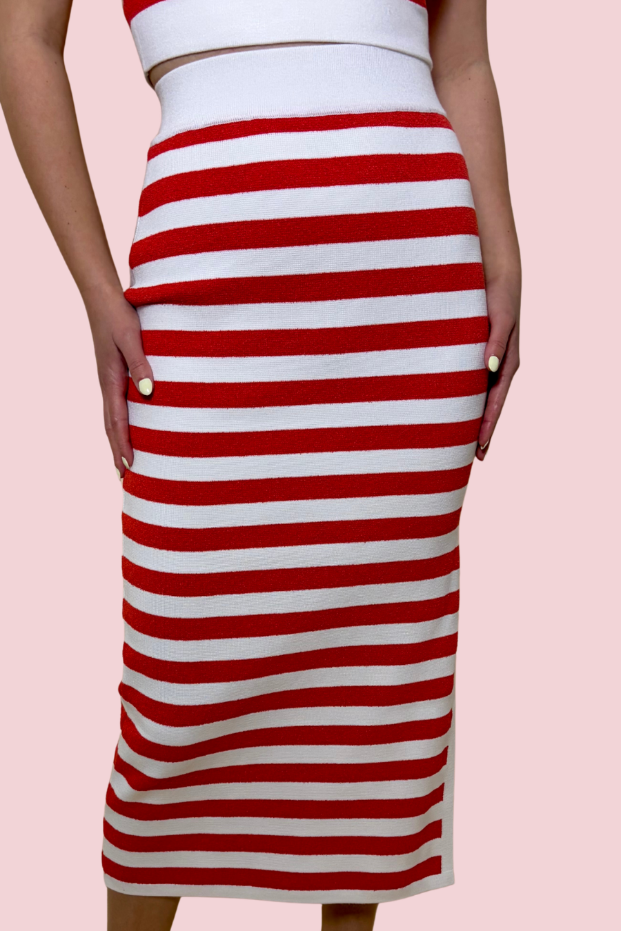 Bold Lines Fitted Stripe Knit Midi Set with Square Neck