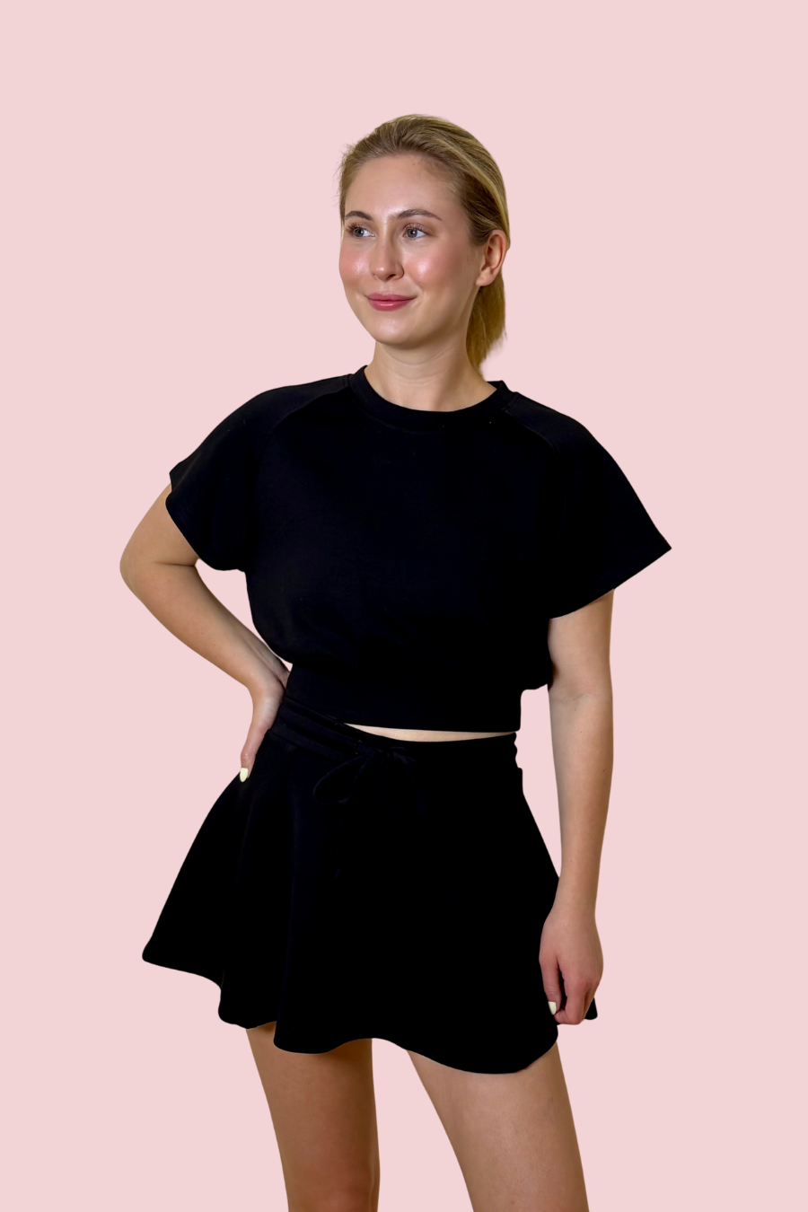 Soft Motion Grey High Waisted Mini Skirt with Drawstring Waist