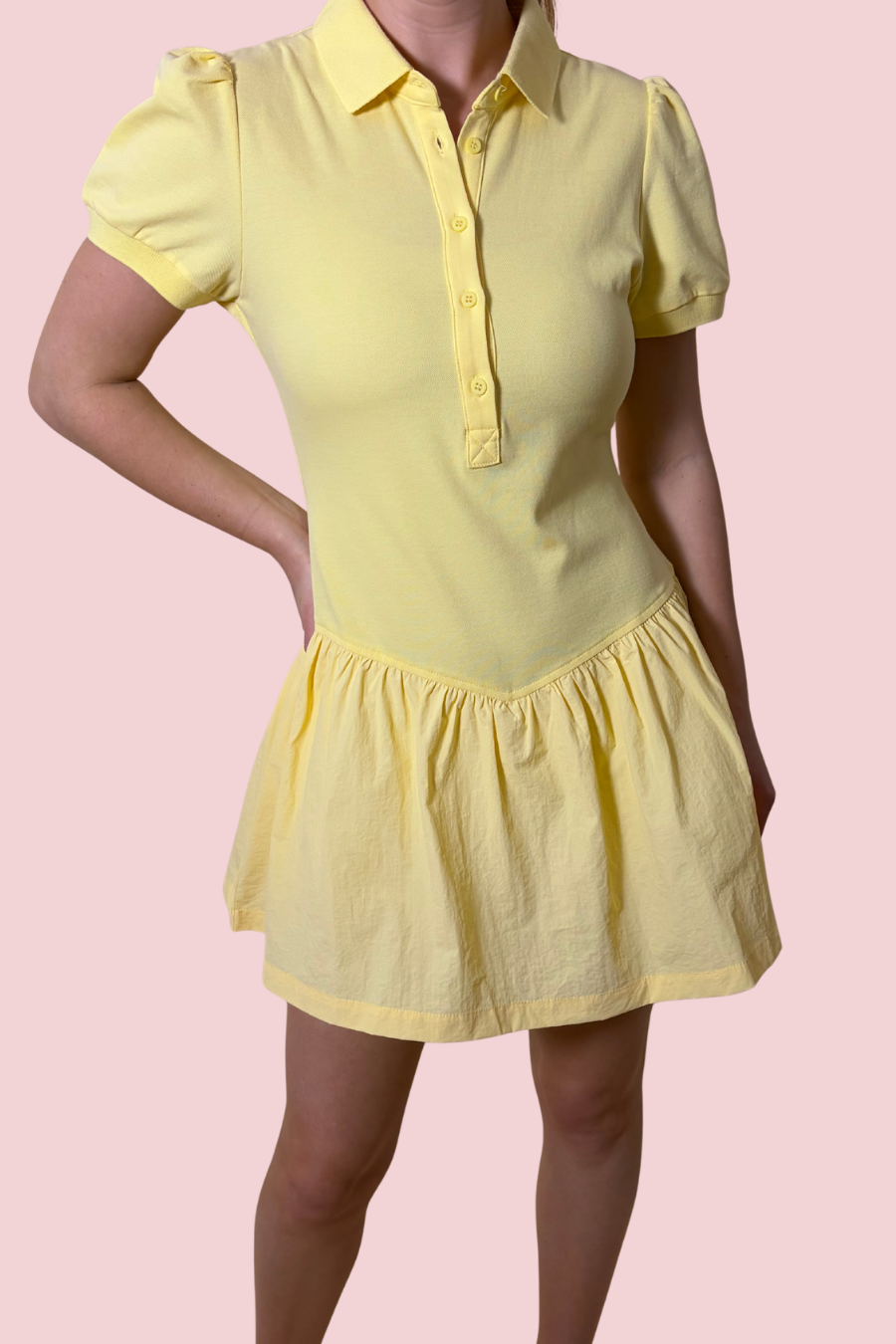 Court Crush Collared Mini Dress with Puff Sleeves and Button Front