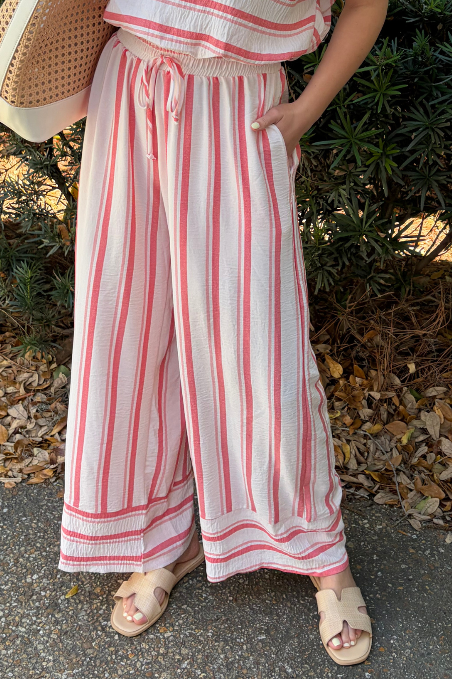 Breezy Days Pink and White Stripe Wide Leg Pants with Elastic Waist