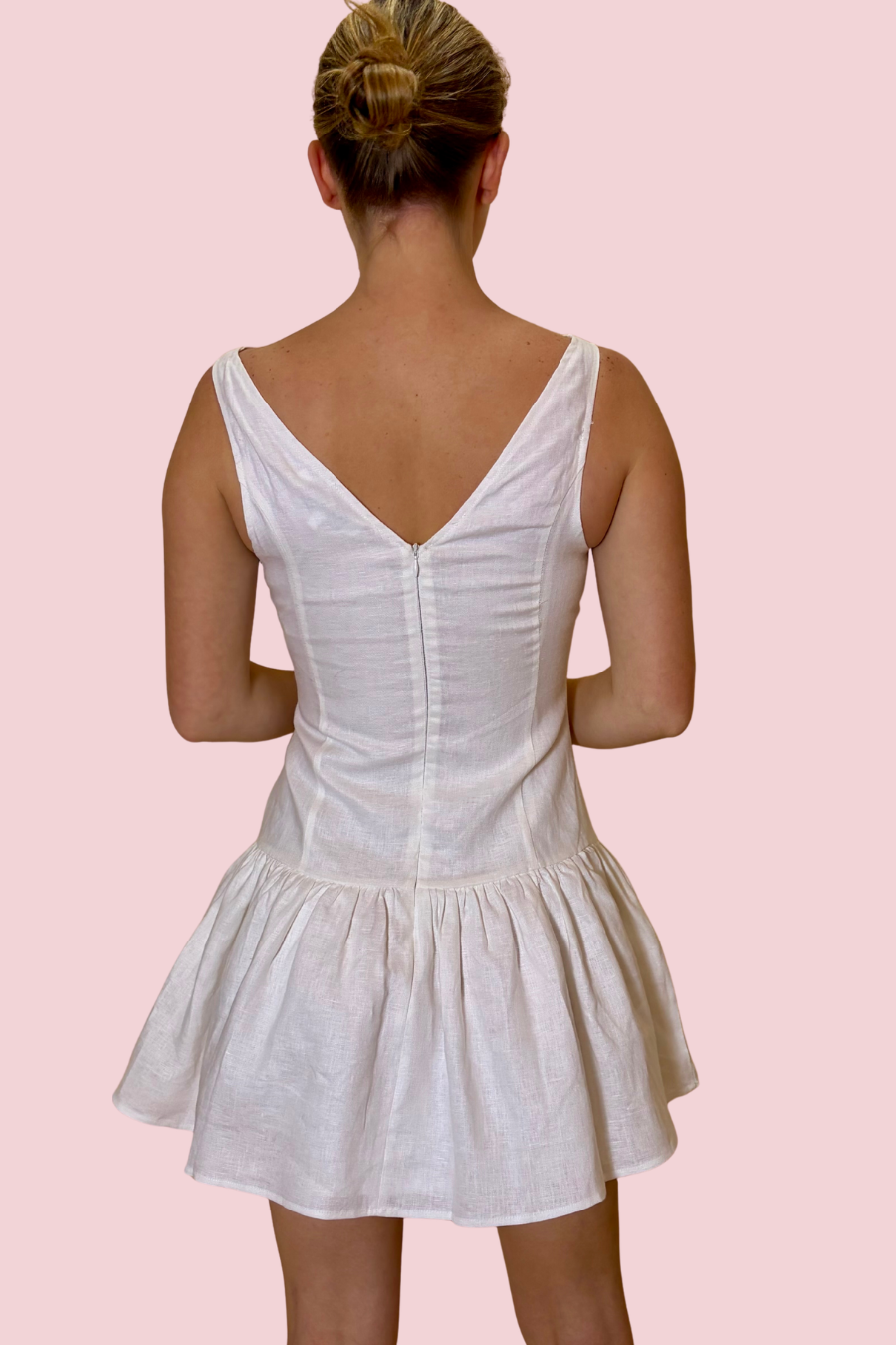 Classic Charm White Fit and Flare Mini Dress with Structured Bodice