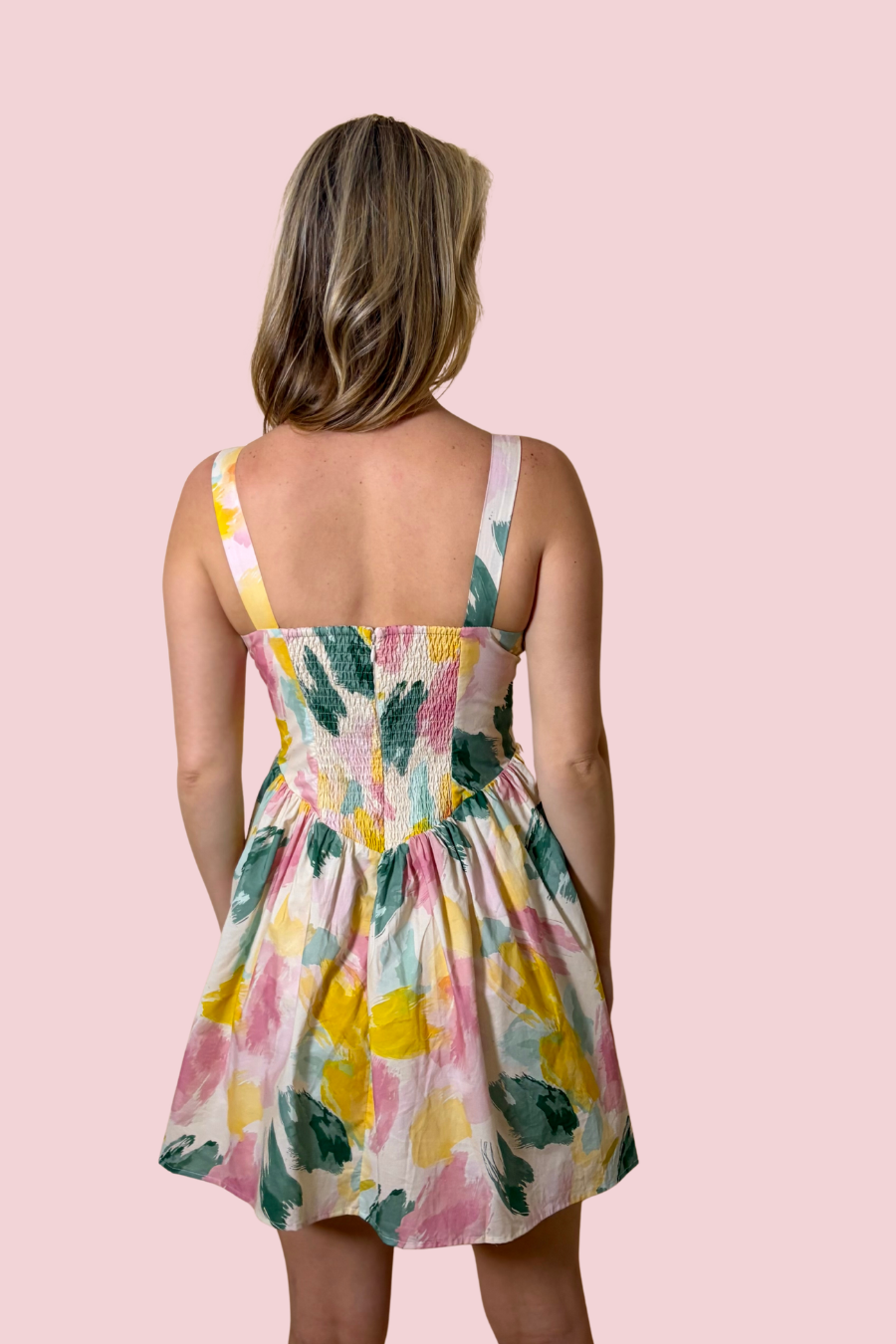 Painted Garden Women’s Floral Print Mini Dress with Square Neck and Pockets