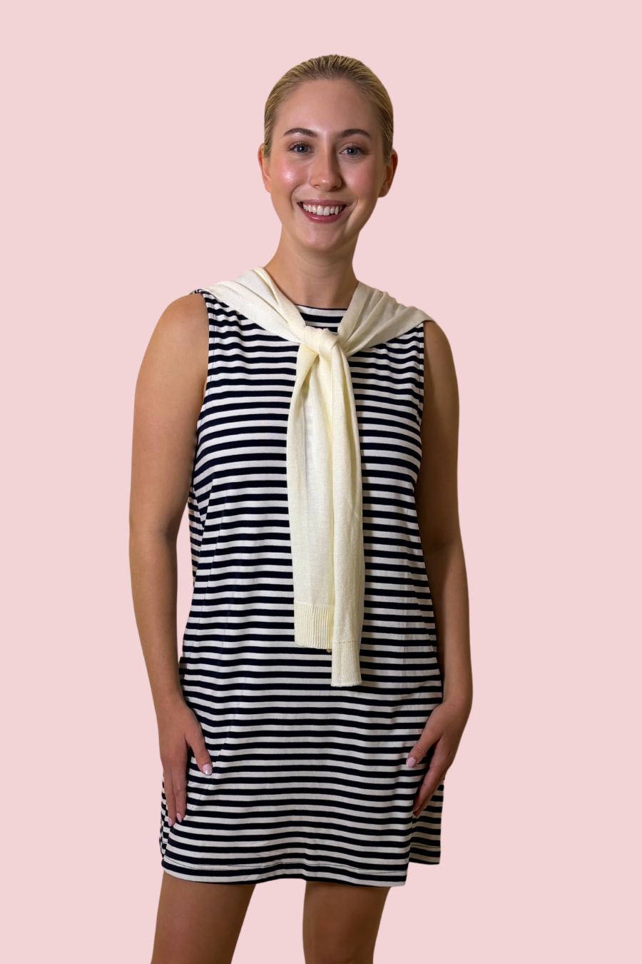 Madeline Striped Sleeveless Mini Dress with Pockets and Relaxed Fit