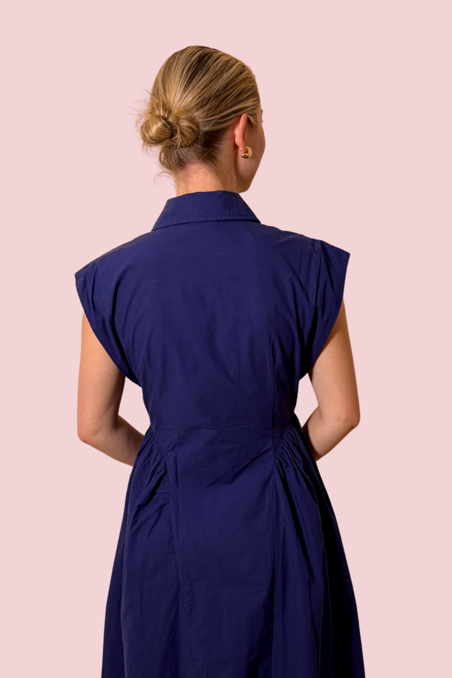 Show Me the Way Collared Midi Dress with Button Front, Cap Sleeves, and Side Pockets