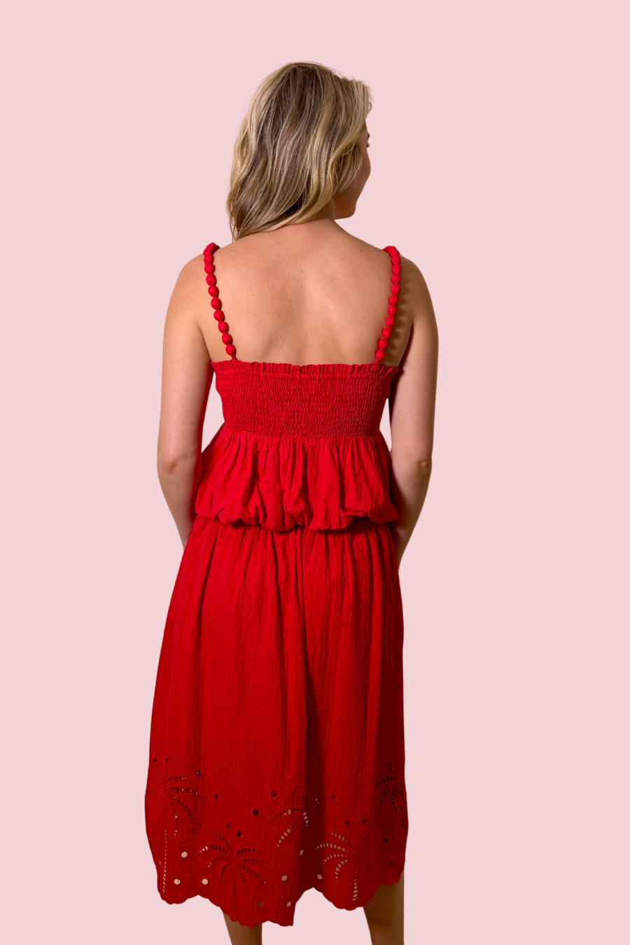 Eira Red Peplum Tank Top with Spaghetti Straps and Flowy Ruffle Hem