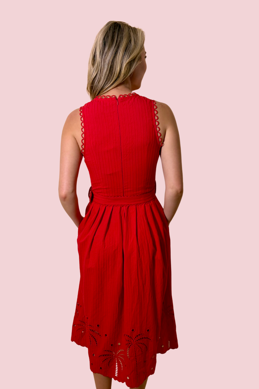 Neve Embroidered Red Midi Dress