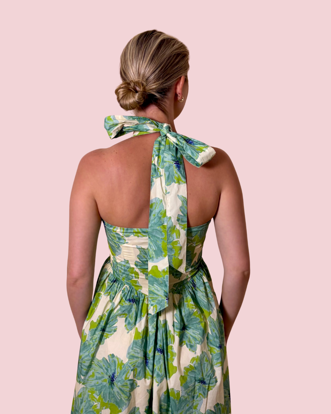 Bloom Where You Are Floral Halter Maxi Dress with Fitted Bodice and Full Skirt