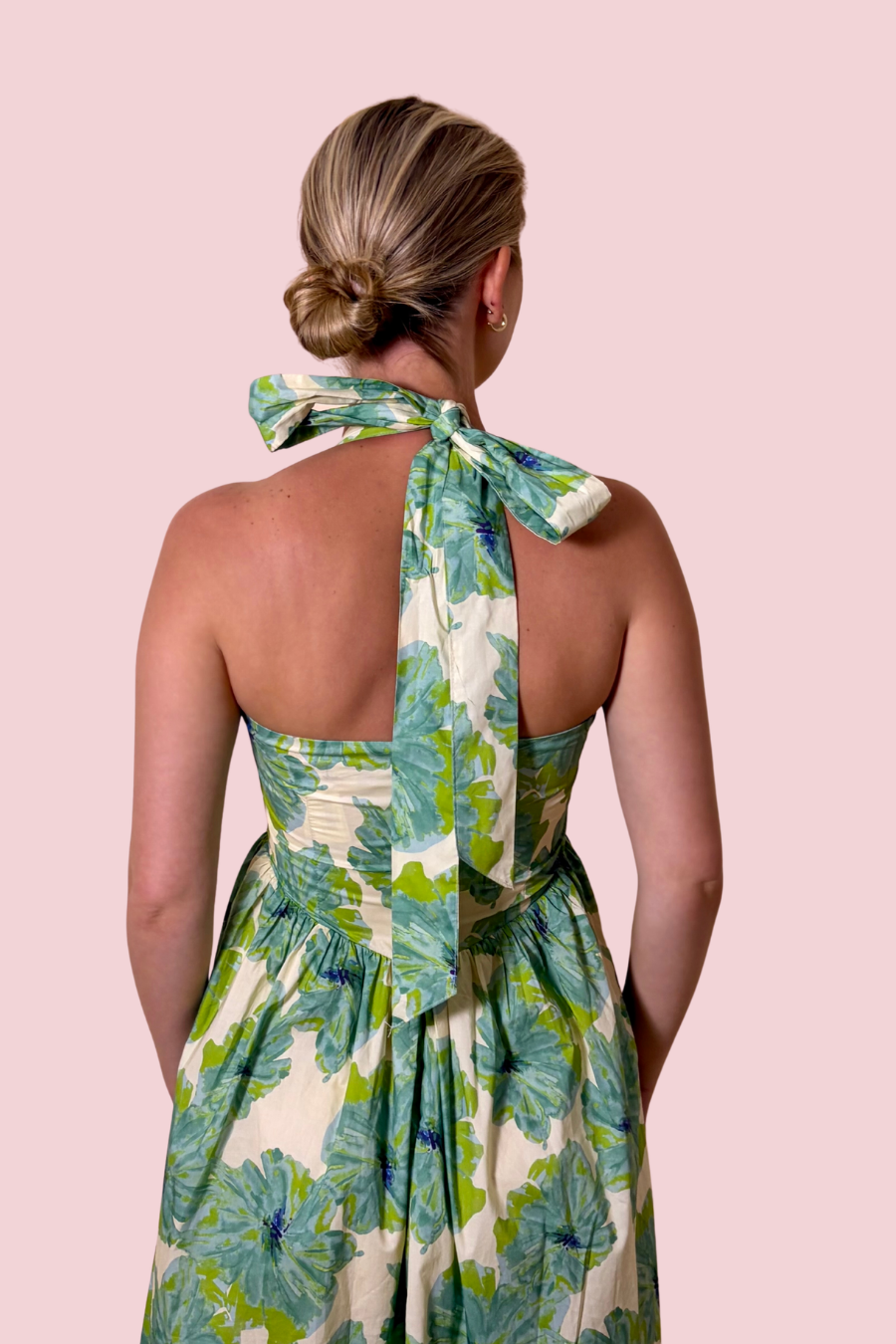 Bloom Where You Are Floral Halter Maxi Dress with Fitted Bodice and Full Skirt