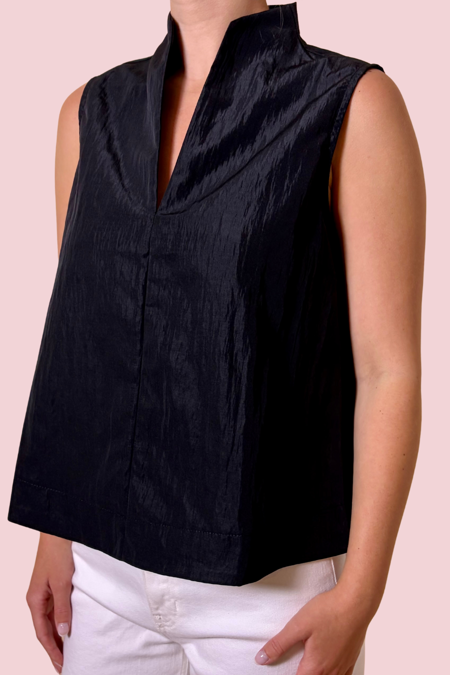 Quiet Luxury Sleeveless Mock Neck Blouse with Relaxed Fit