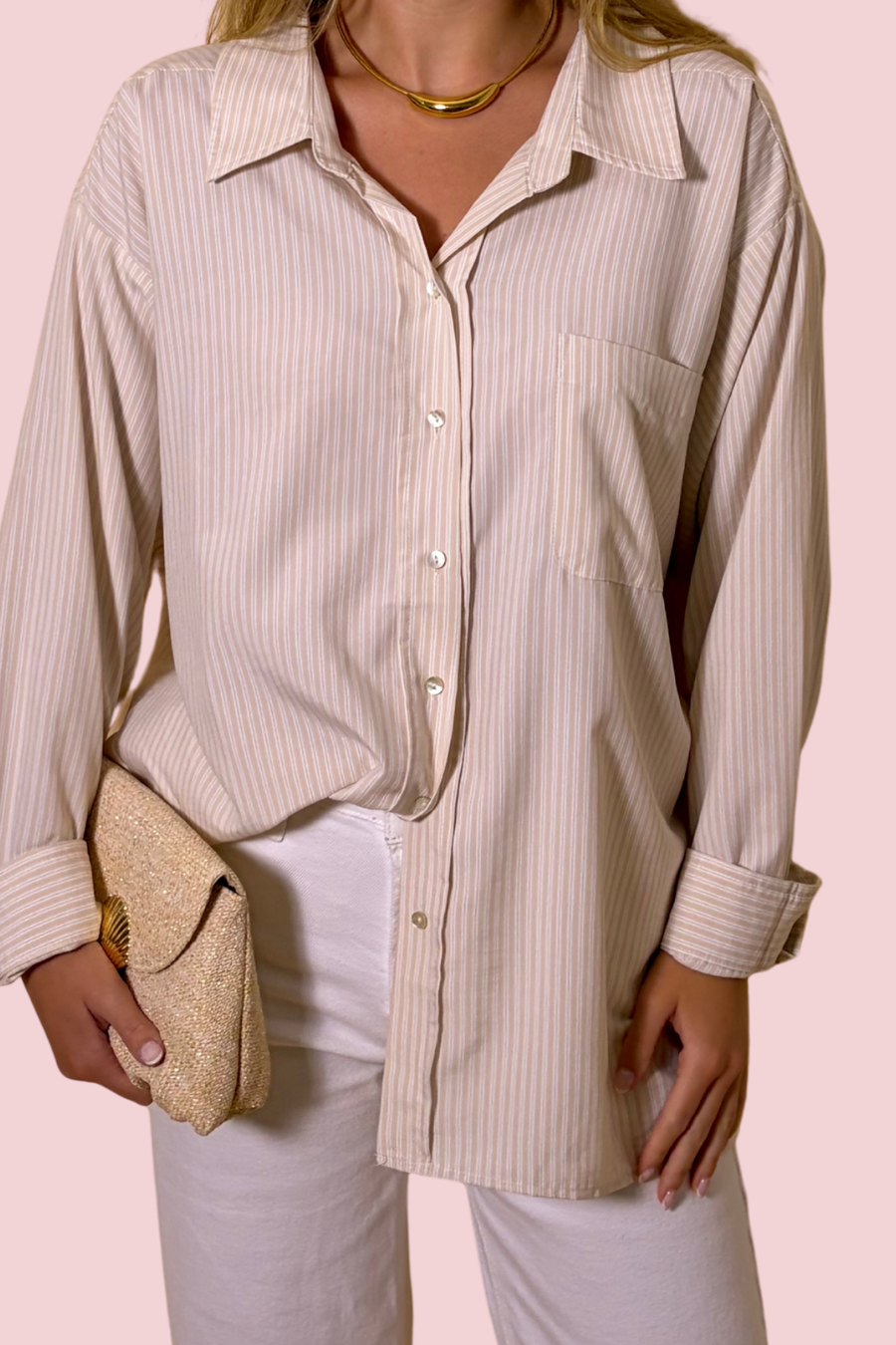 Easy Does It Oversized Striped Button Down Shirt with Collared Neckline and Relaxed Fit